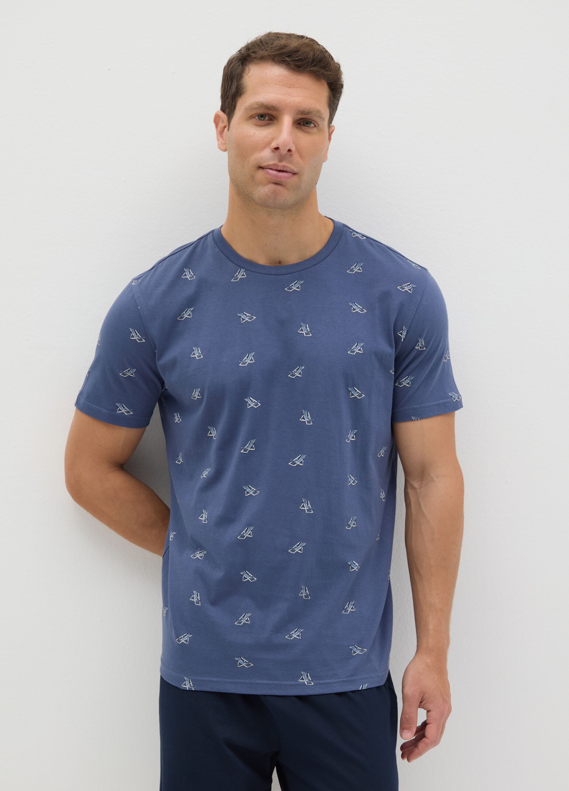 Short-sleeve blue pyjamas with Ovs print