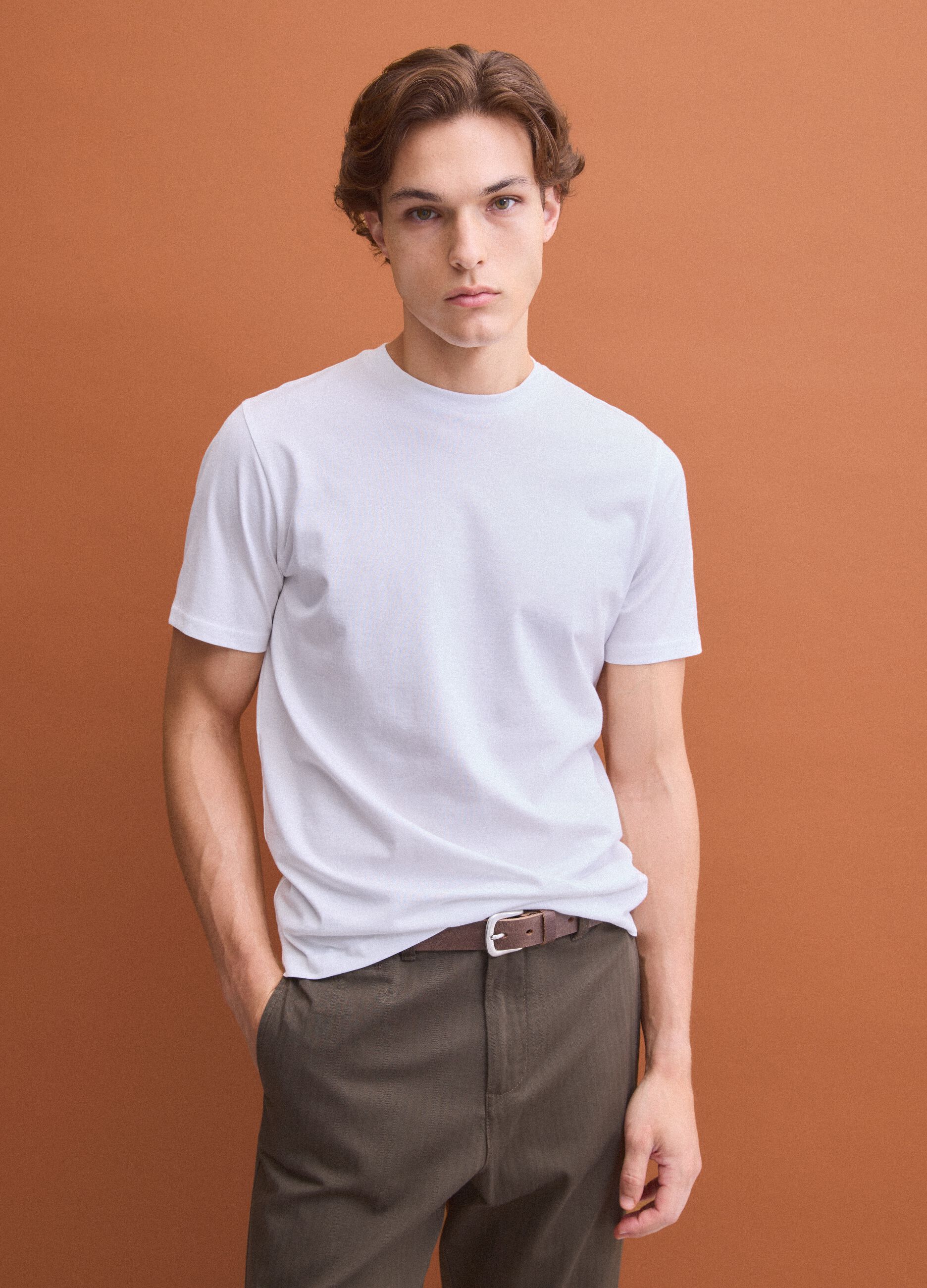 White pure-cotton crew-neck T-shirt in a regular fit