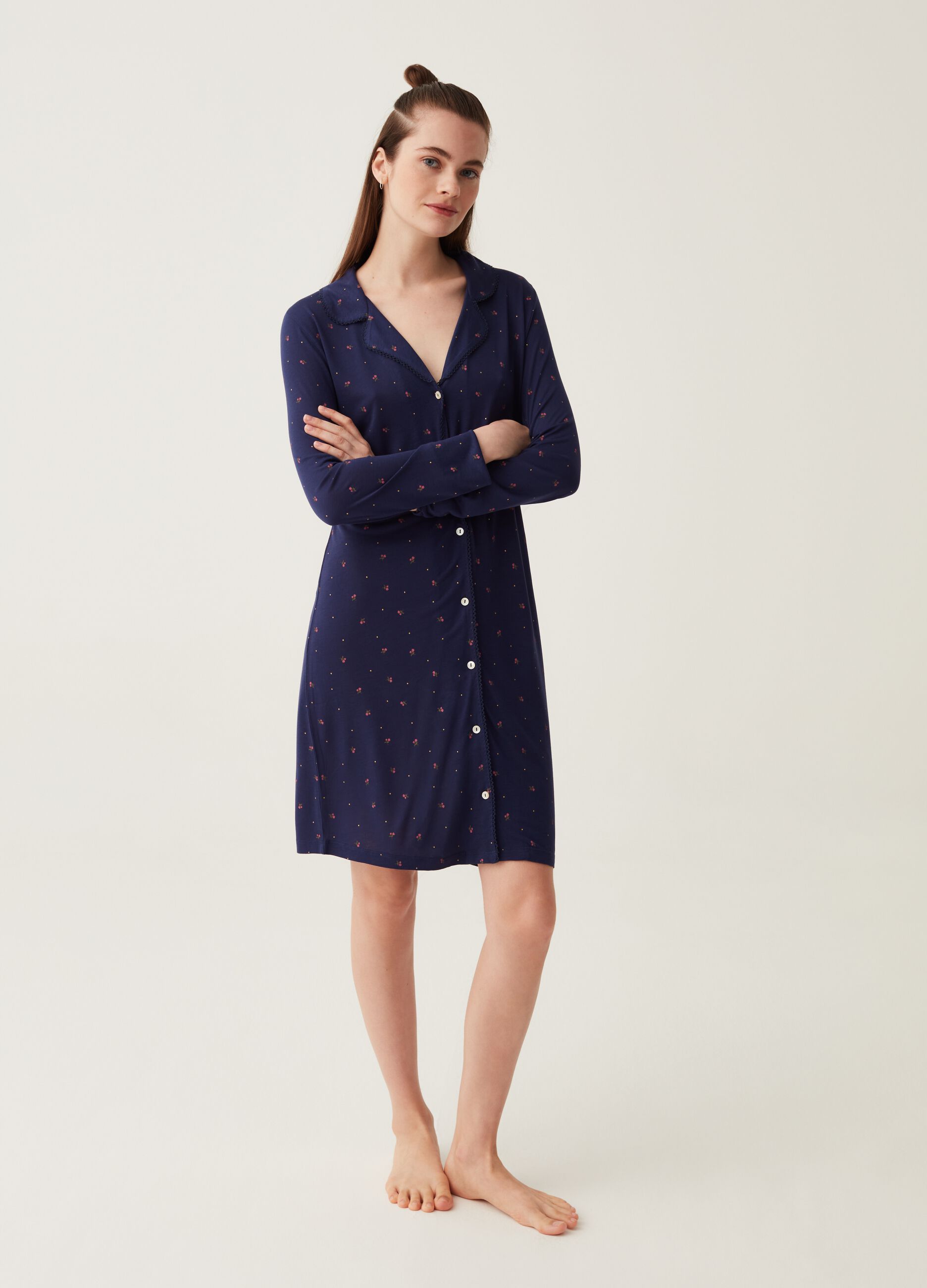 Camicia da notte in viscosa con fantasia