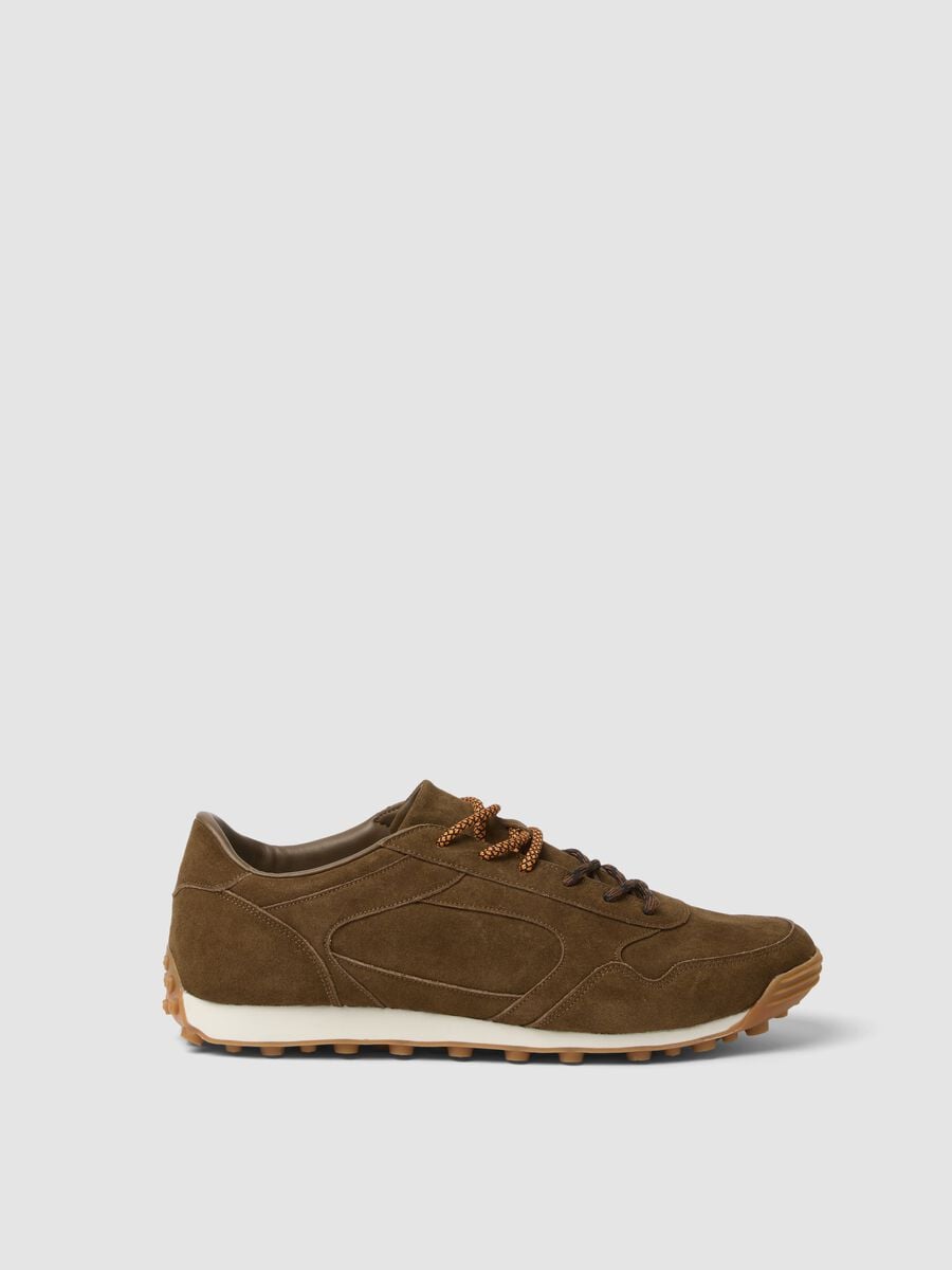Sneakers marroni in vera pelle con lacci_0