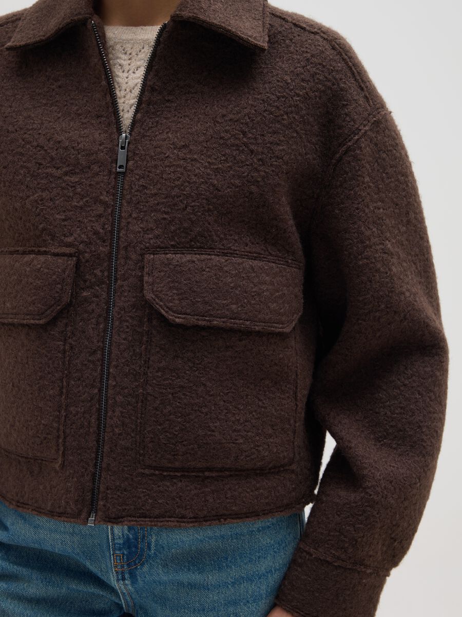 Brown regular fit jacket with zip_4