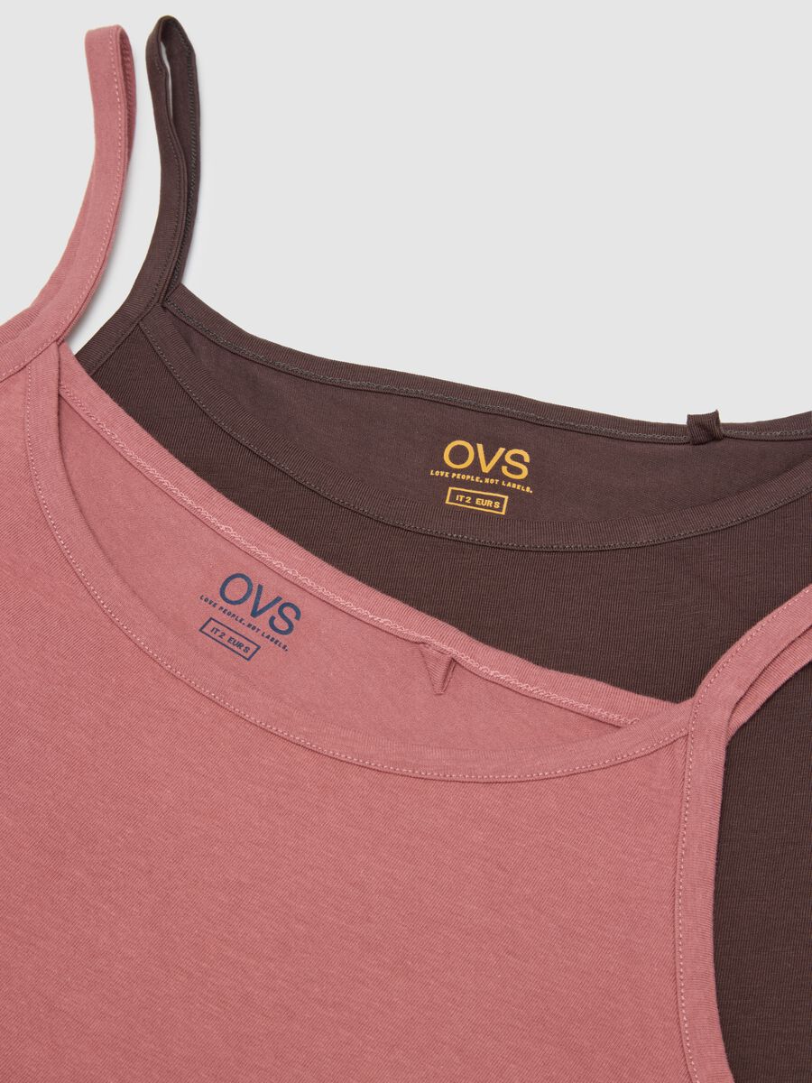Bipack di canottiere in cotone elasticizzato marrone e rosa_5