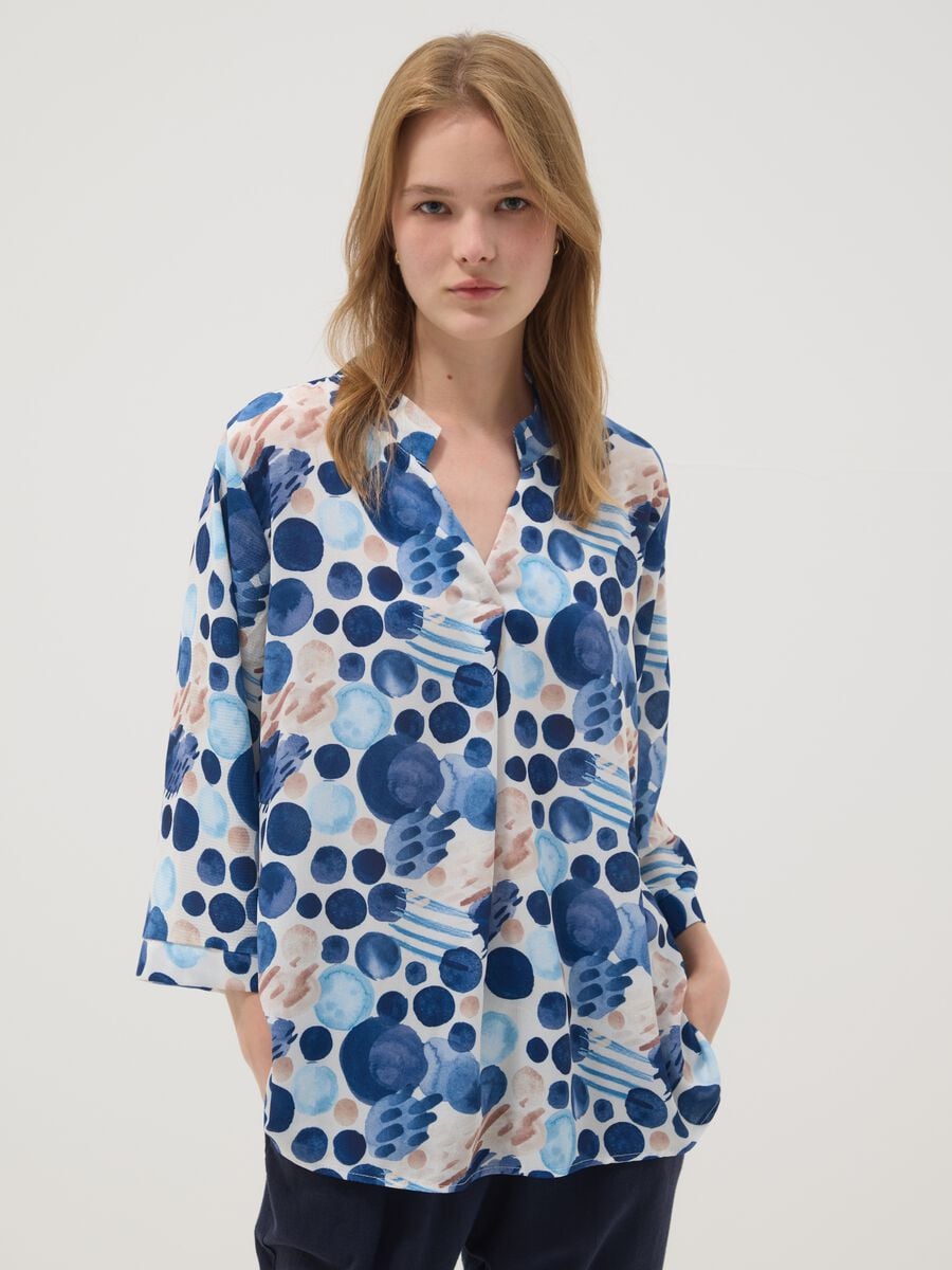 Blue patterned long-sleeve top_1