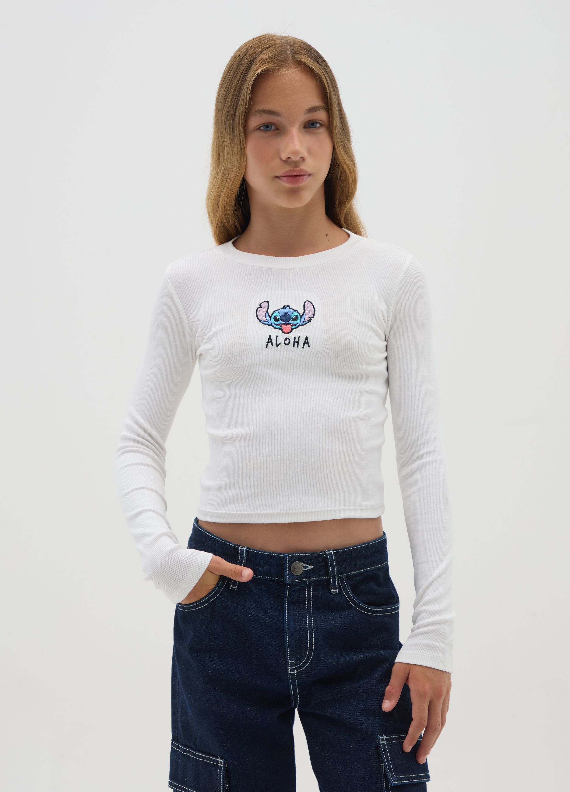 White stretch cotton girl's T-shirt