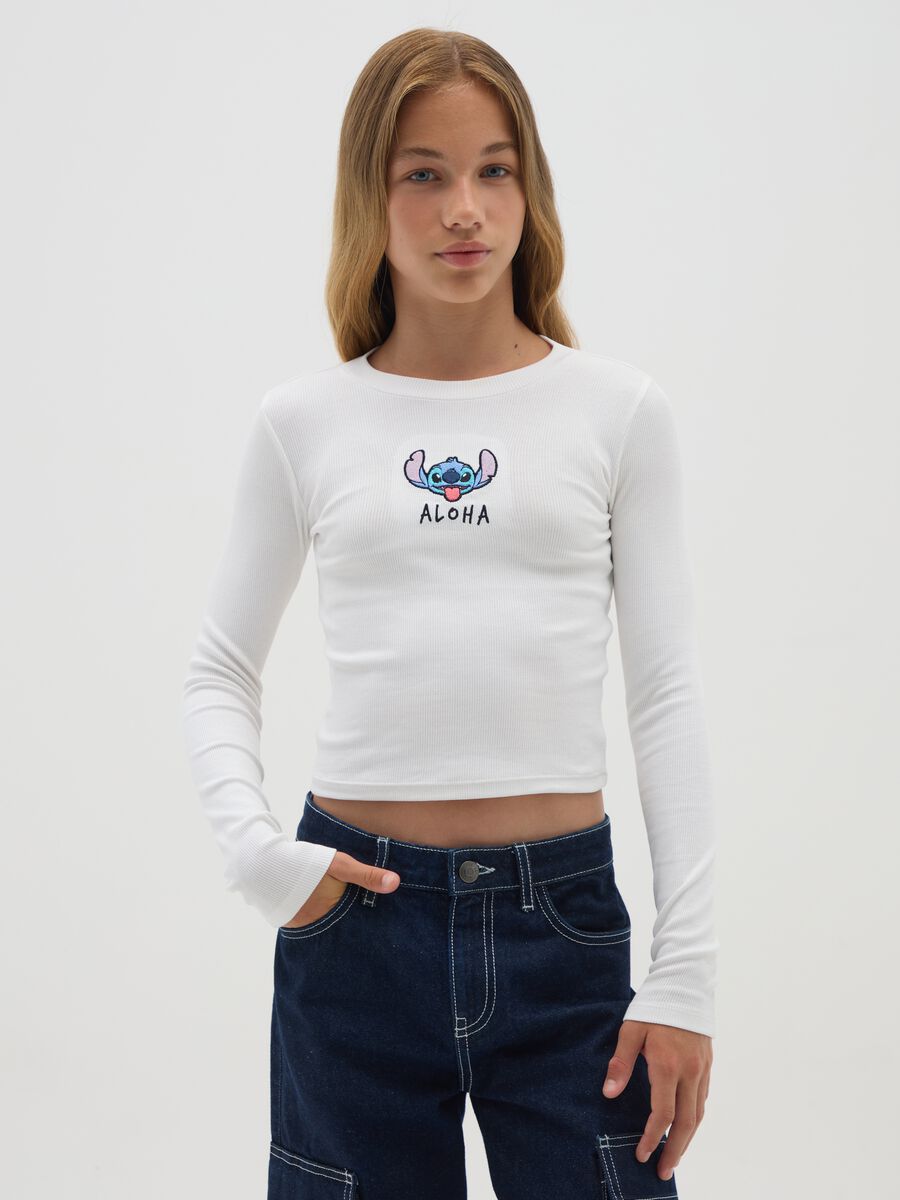 T-shirt da ragazza in cotone elasticizzato bianca_0