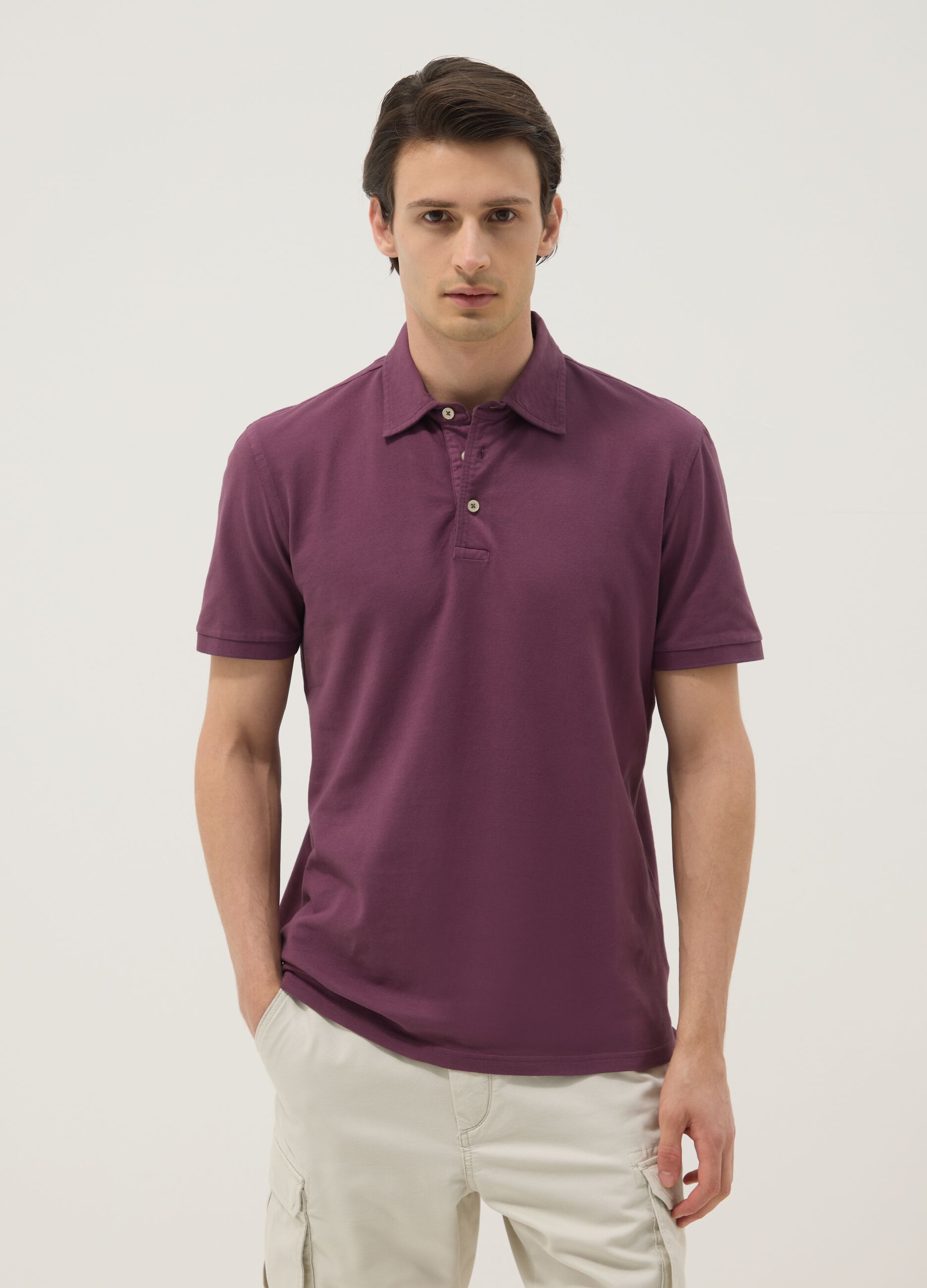 Polo viola in puro cotone a maniche corte slim fit
