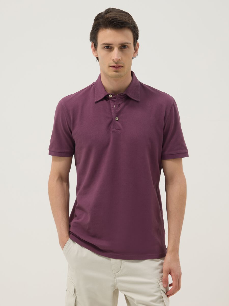 Purple slim-fit short-sleeve pure cotton polo shirt_0