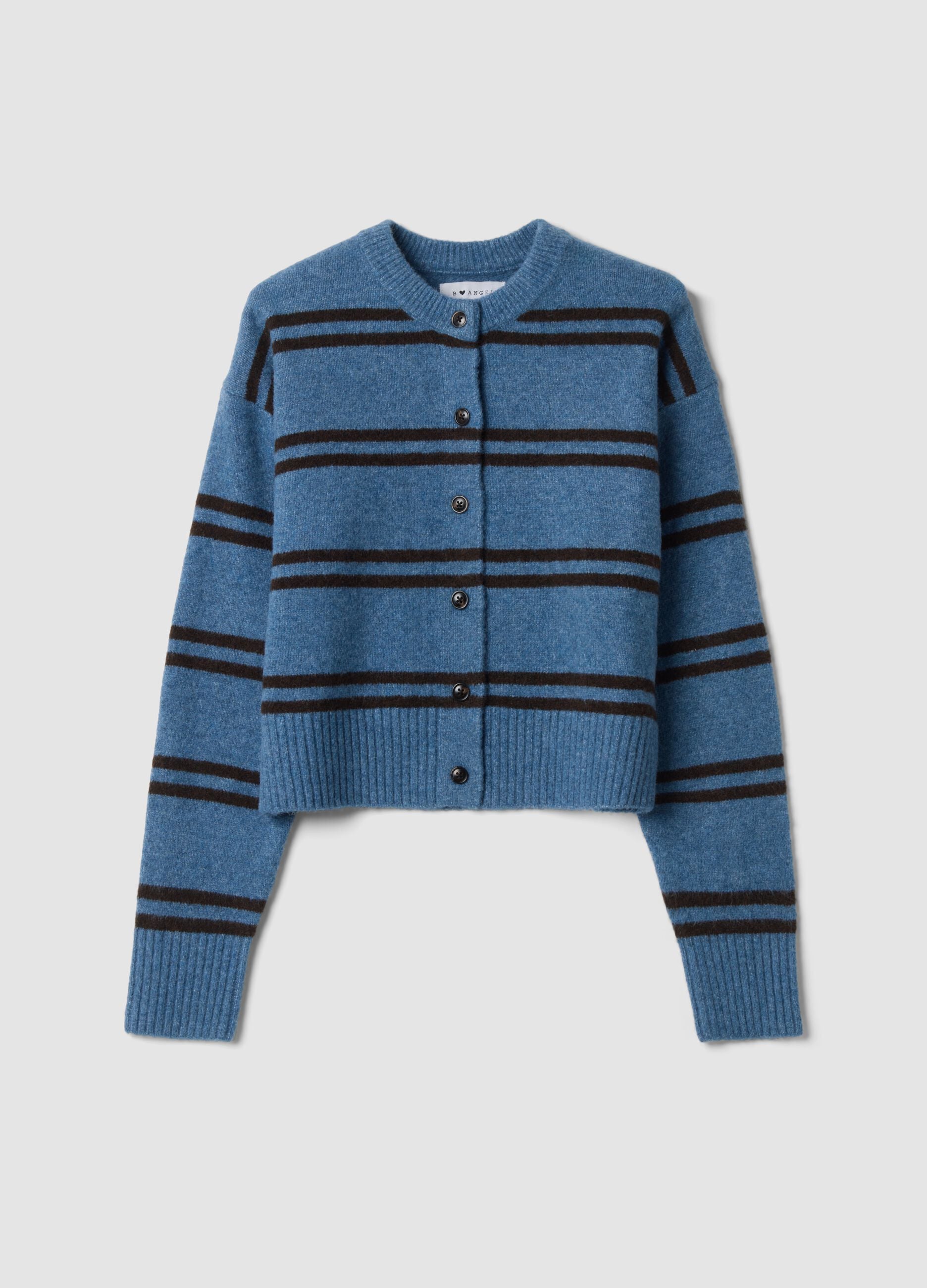 Light blue striped stretch-wool cardigan, regular fit