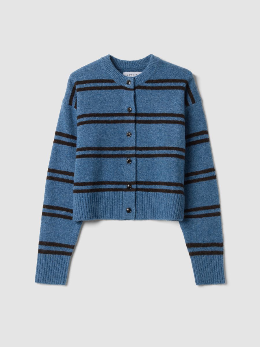 Cardigan azzurro in lana elasticizzata a righe regular fit_0