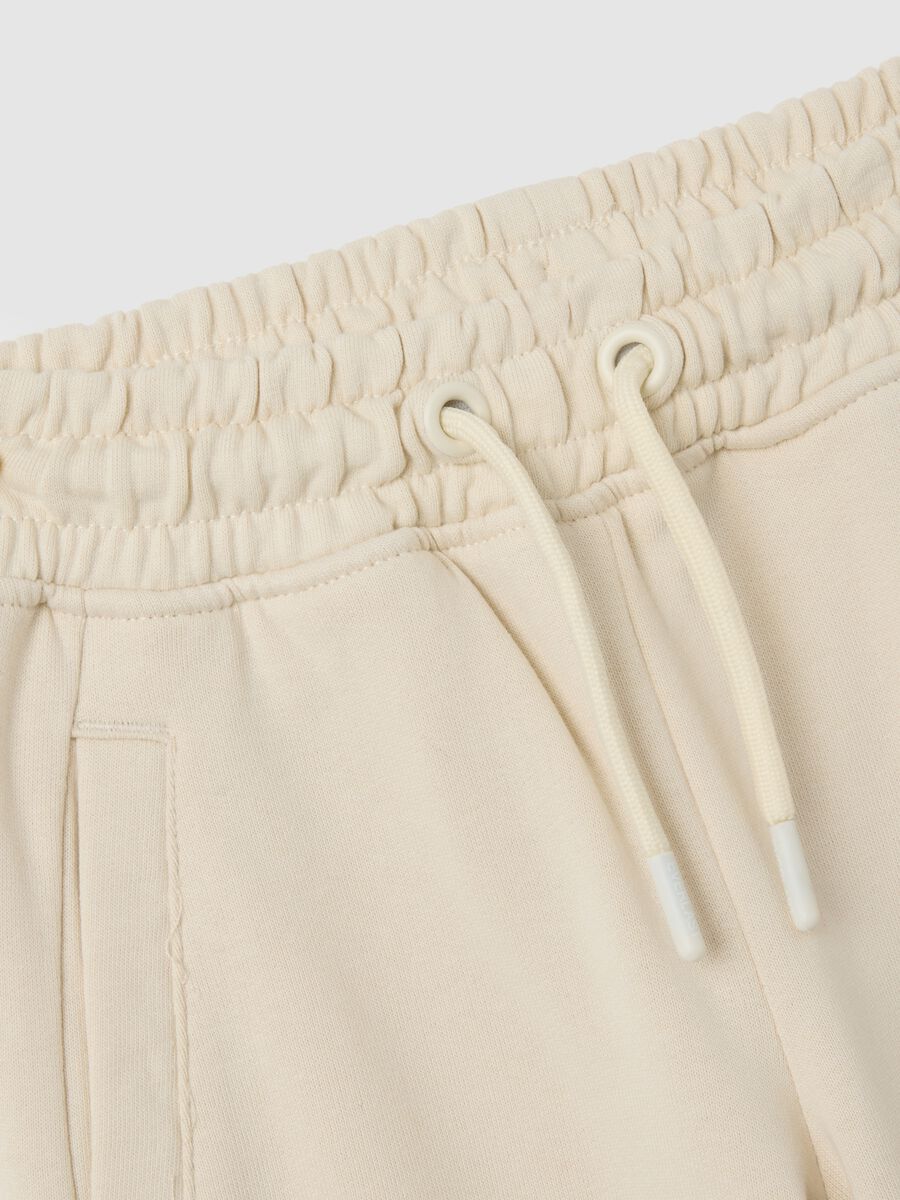 Pantaloni da bambina in puro cotone beige wide leg_1