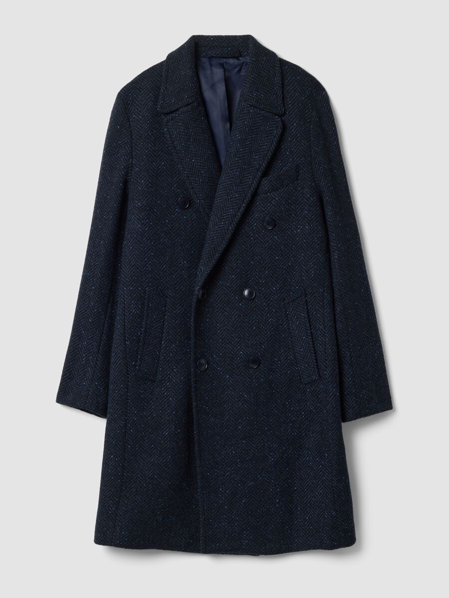 Cappotto blu indigo in misto lana e viscosa_0
