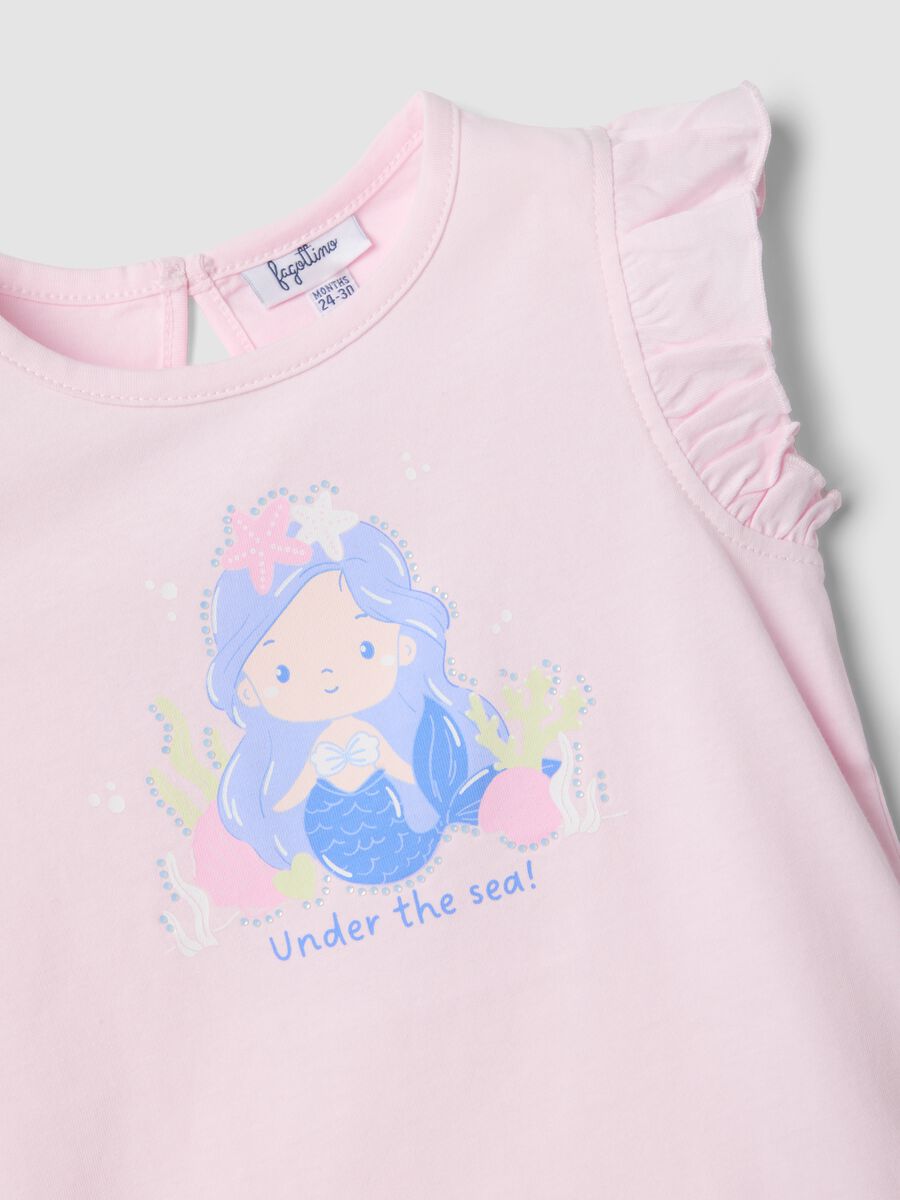 Pink organic cotton girls&rsquo; tank top with print and ruffles_3