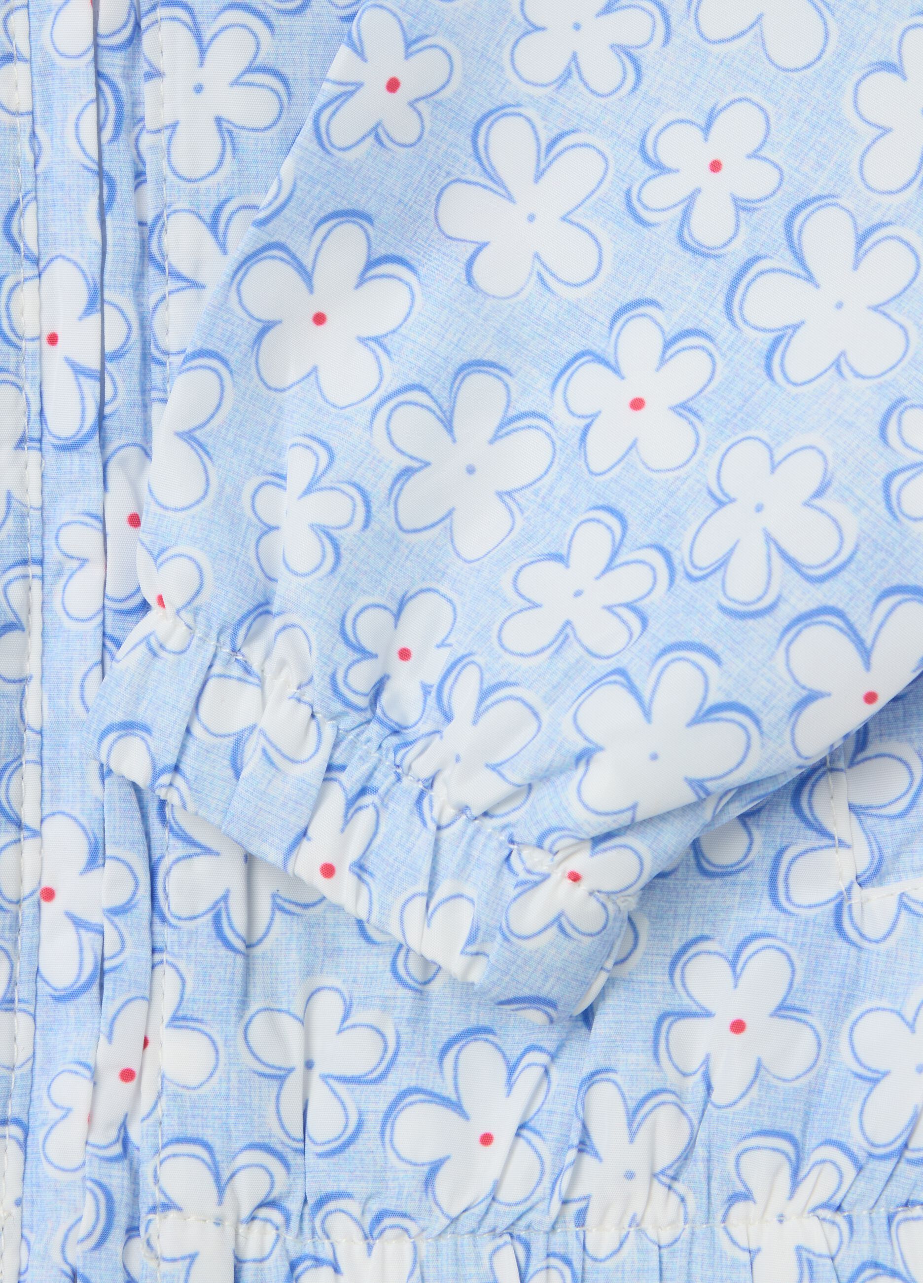 Waterproof jacket with hood and ditsy floral print
