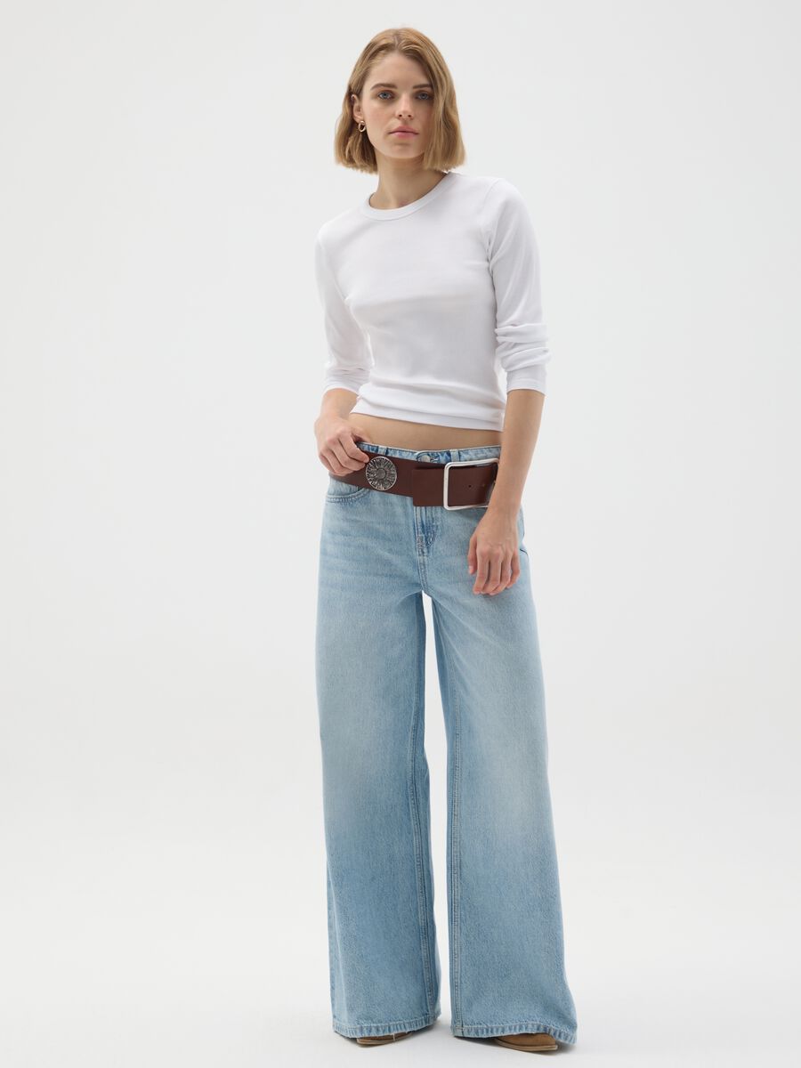 Wide leg pure cotton blue jeans_0