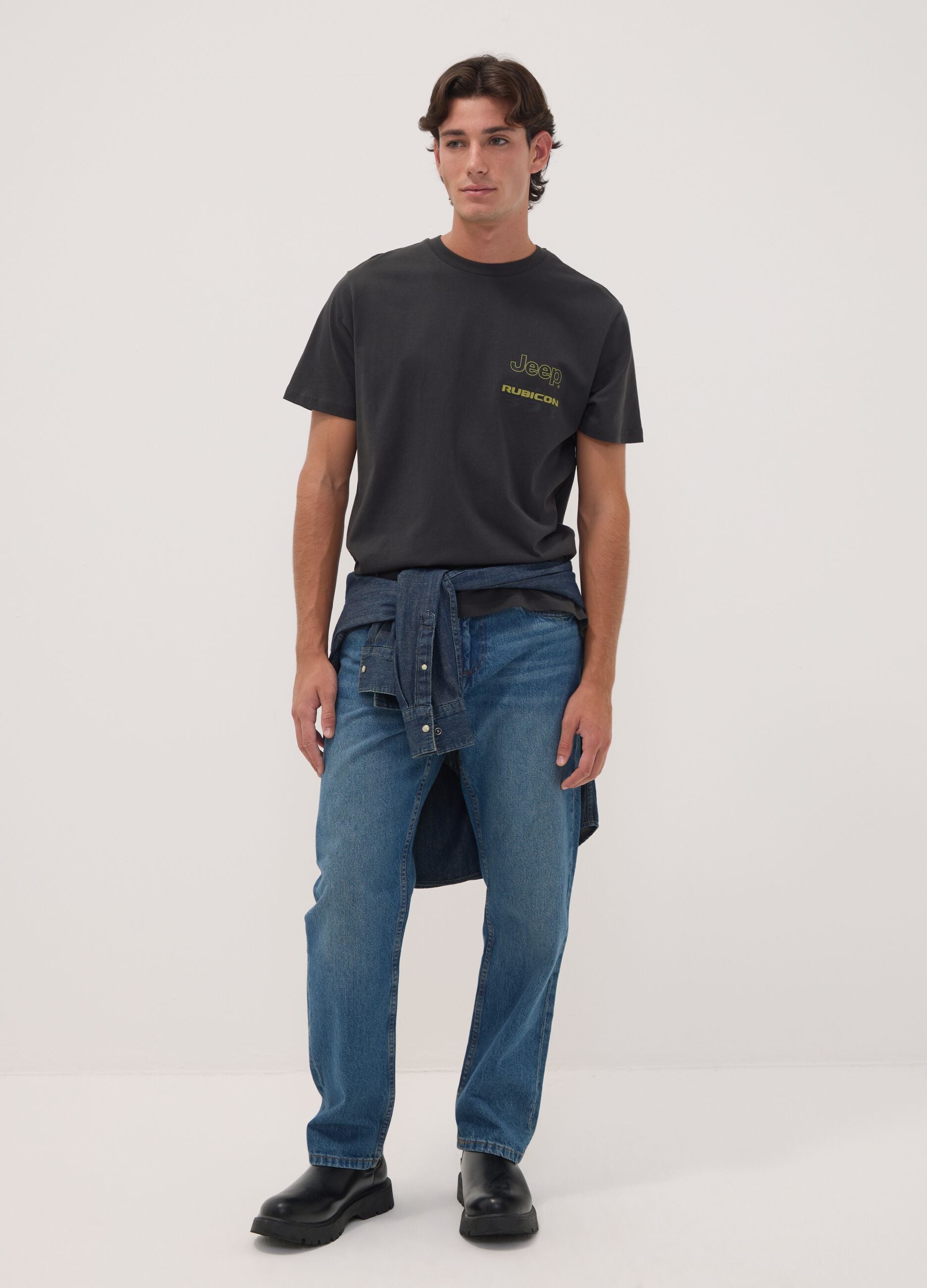 Grey pure cotton Jeep print T-shirt
