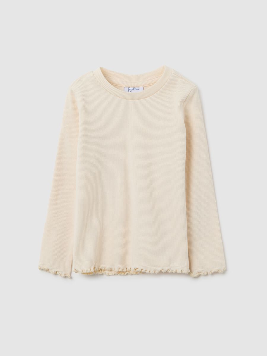 Beige Stretch Cotton Baby Girl Sweater_0