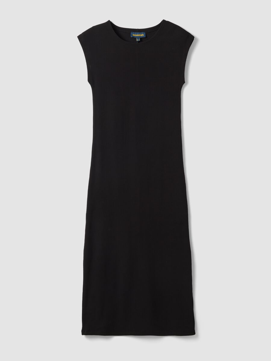 Black sleeveless fitted stretch cotton dress_4