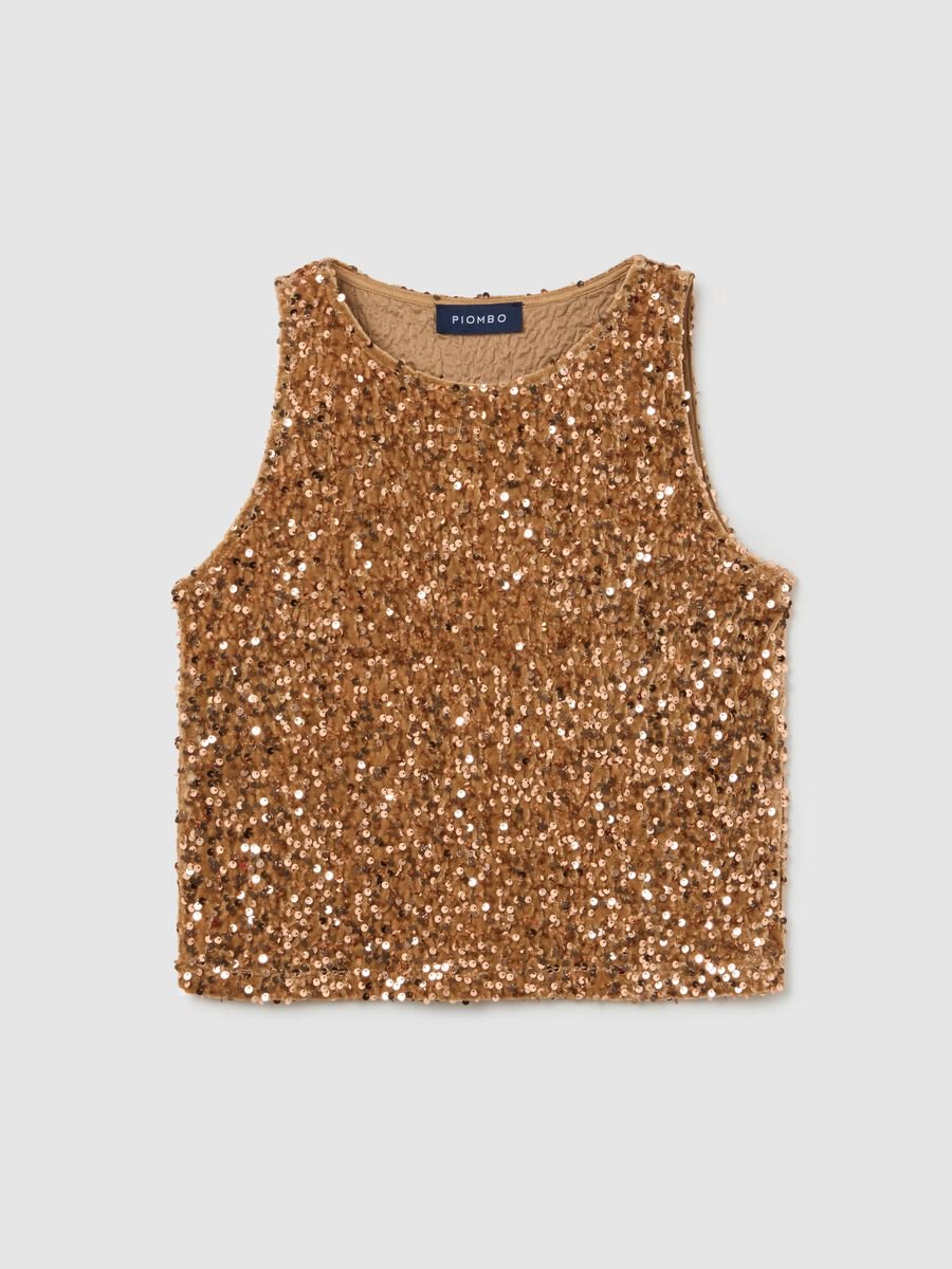 Beige regular fit tank top with sequins_4