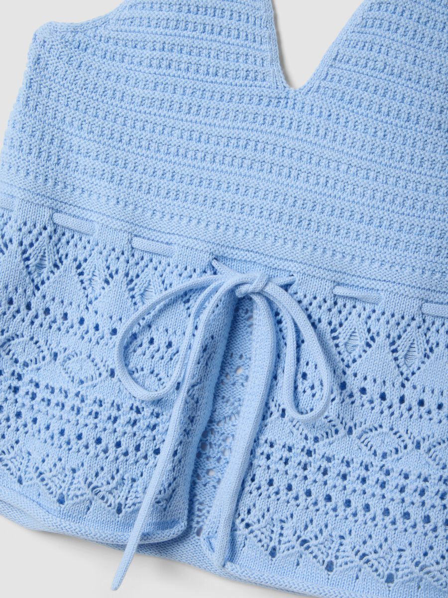 Sky-blue pure cotton regular-fit top with openwork texture_1
