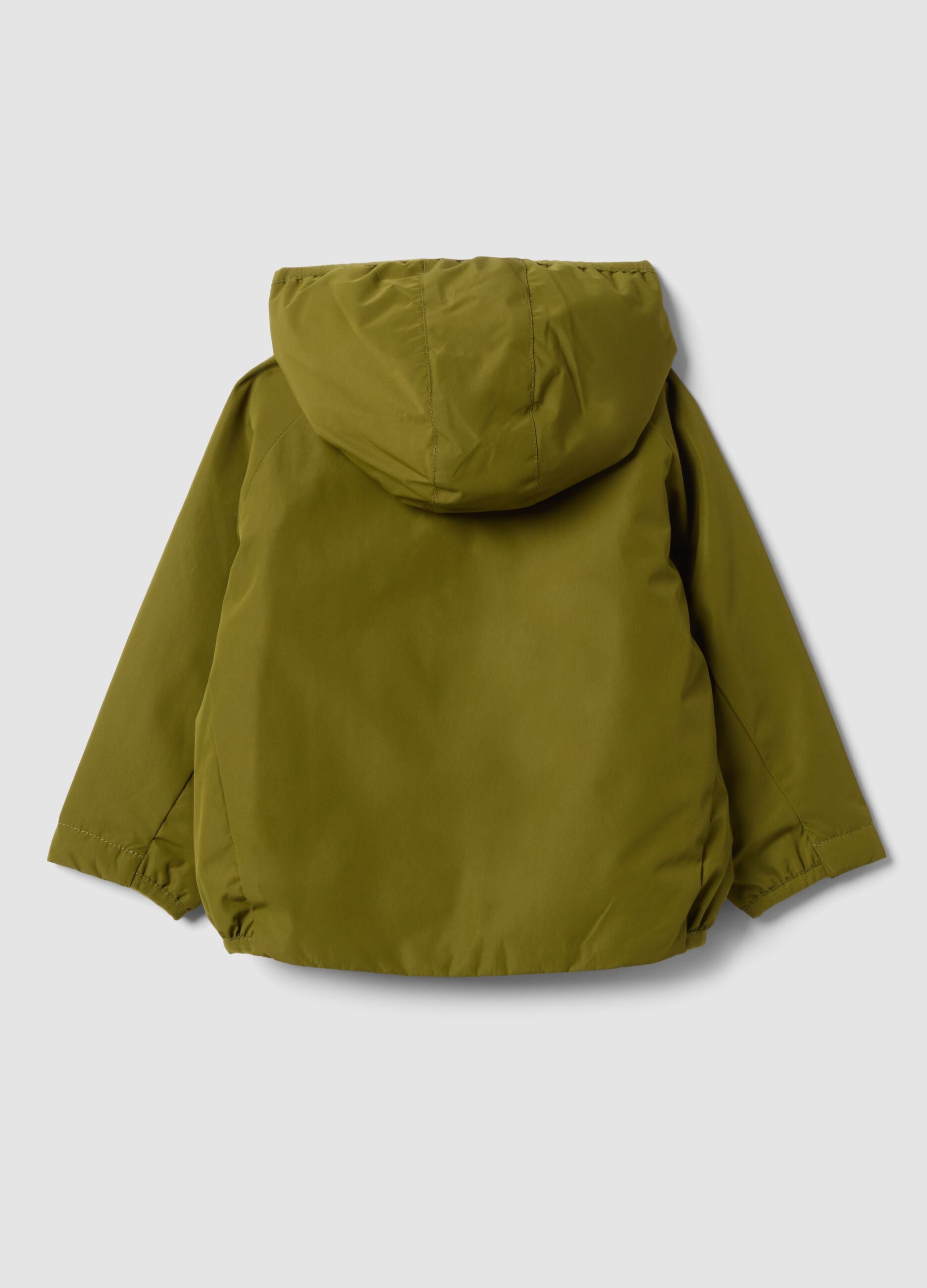 Green water-repellent hooded jacket with zip, regular fit for boys