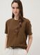 Brown pure cotton T-shirt with broderie anglaise embroidery_0