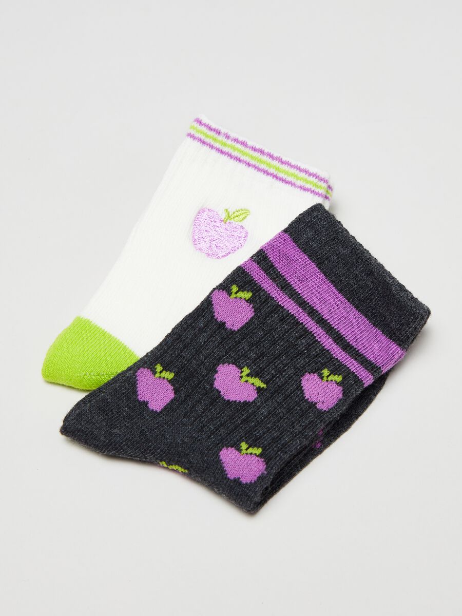 Bipack calze con disegno e ricamo mela_2