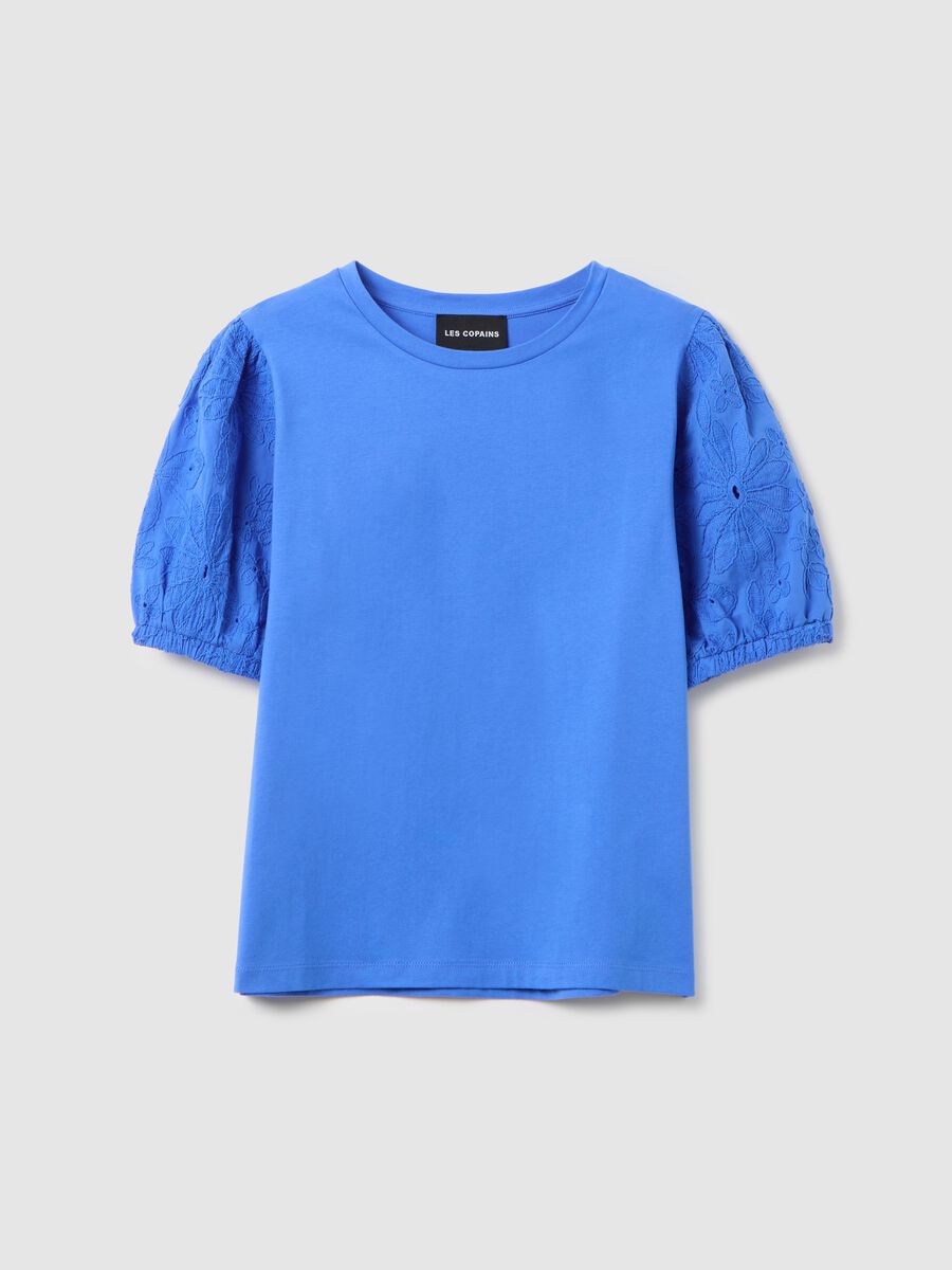 Short Sleeve Blue T-shirt with Embroidered Details_4