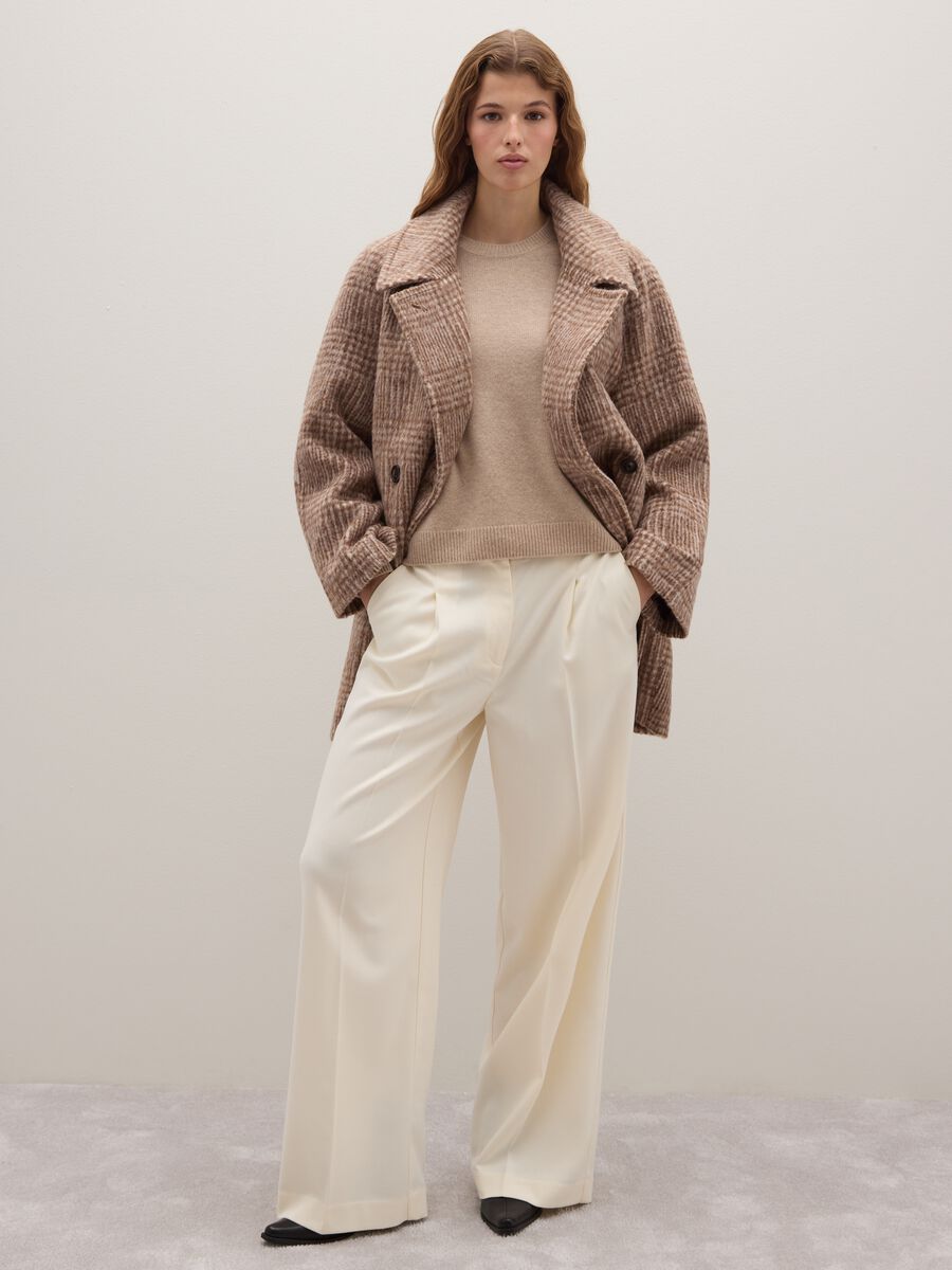 Multicolour Checked Oversized Coat with Buttons_2