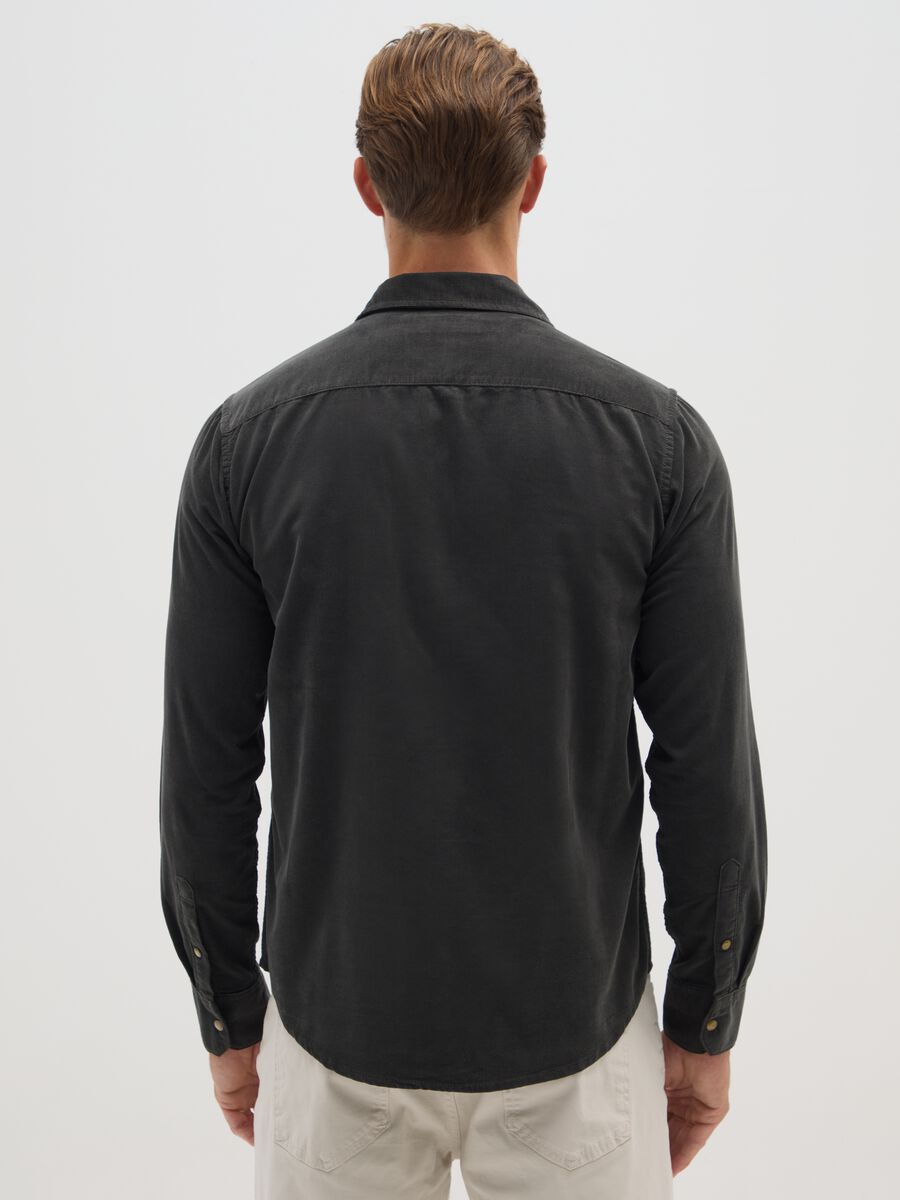 Black pure cotton regular fit corduroy shirt_2