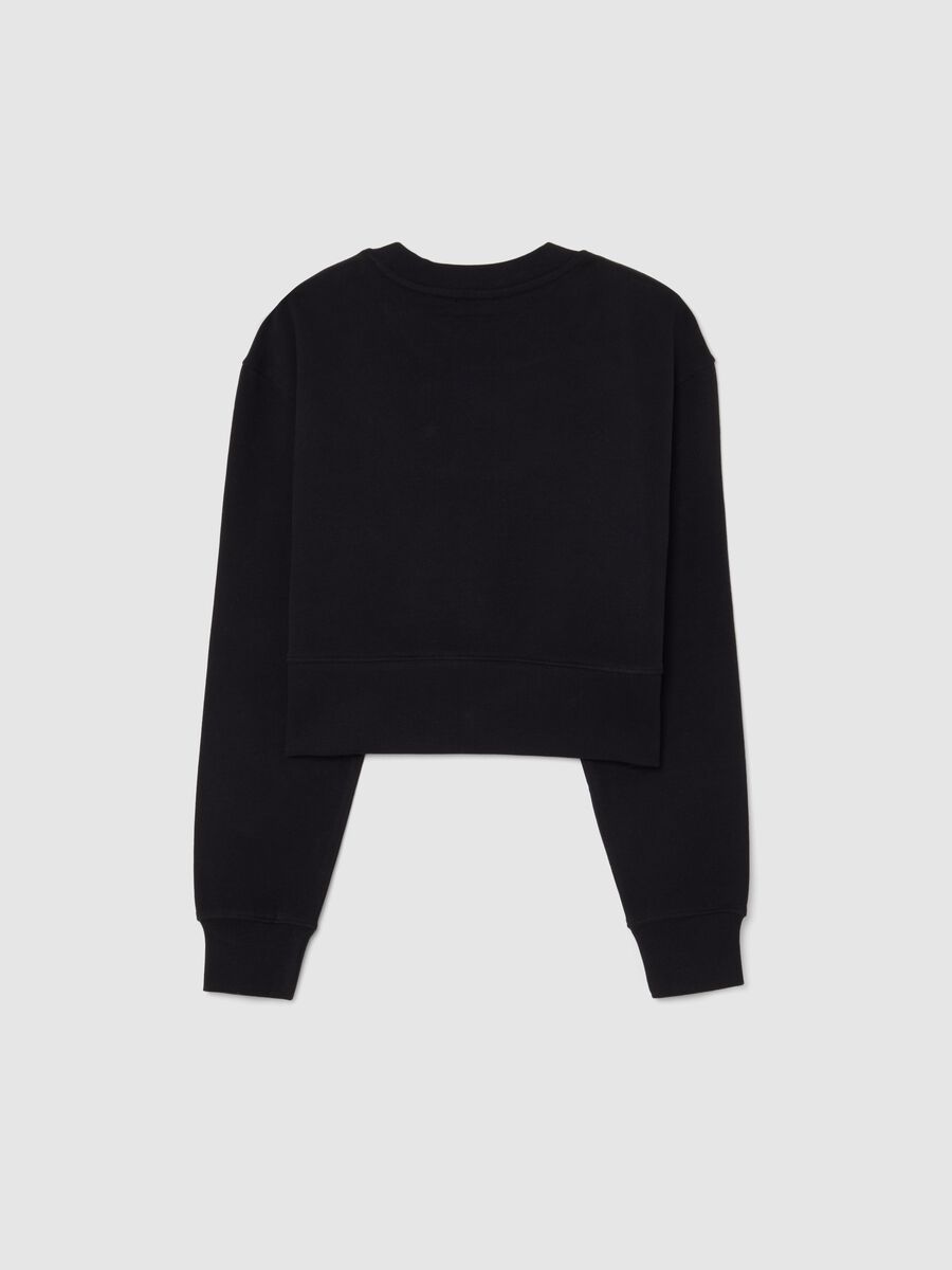 Black cotton girl's sweatshirt regular fit with embroidered phrase_1