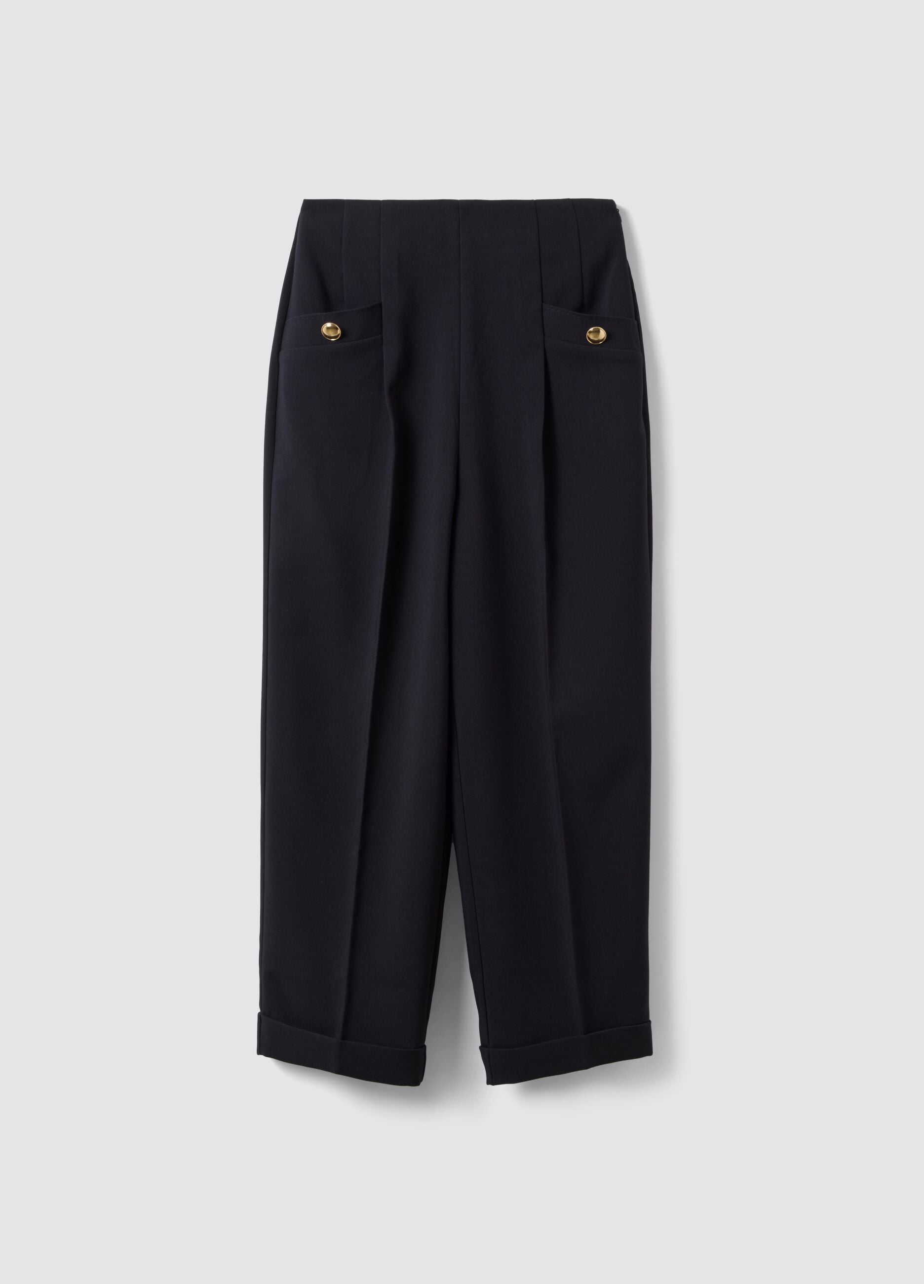 Black stretch viscose trousers with regular tapered fit