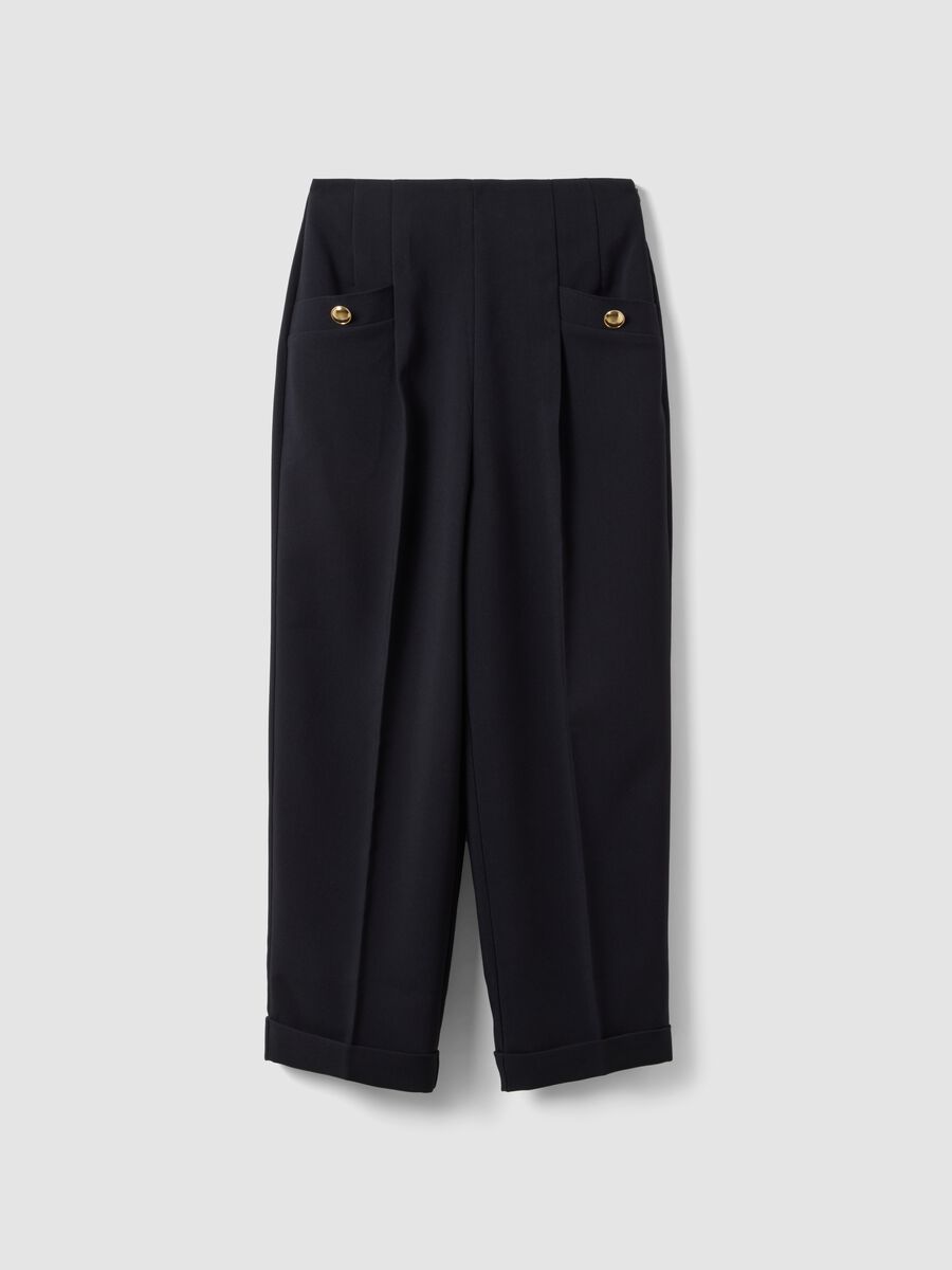 Black stretch viscose trousers with regular tapered fit_4