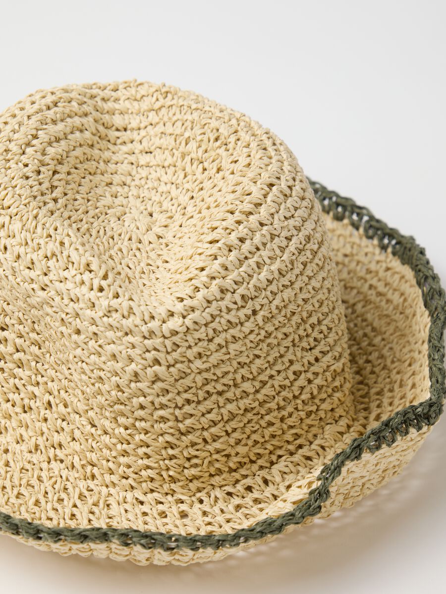Women's multicolour paper hat with green edging_2