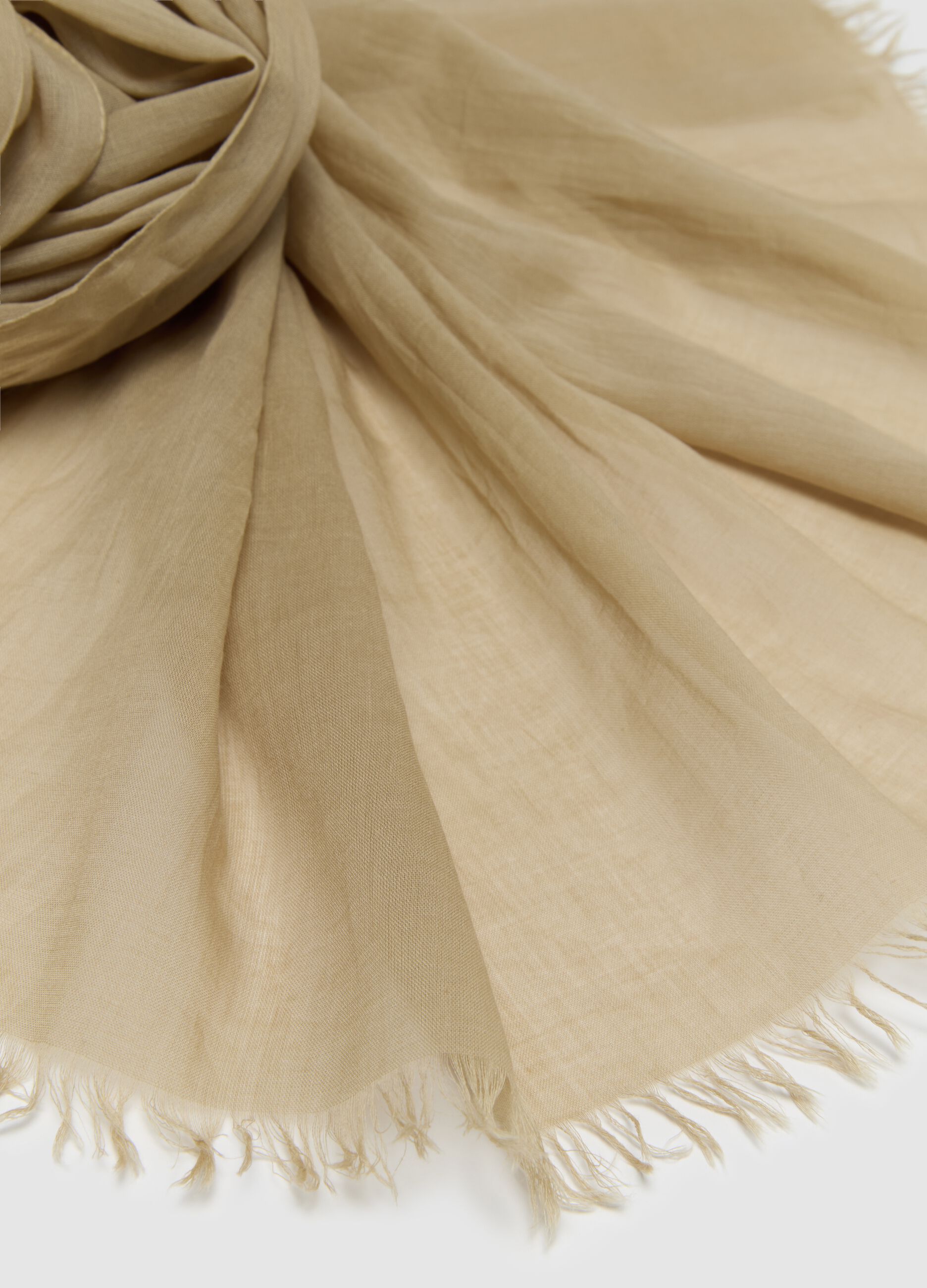 Men's scarf in pure beige cotton with fringes