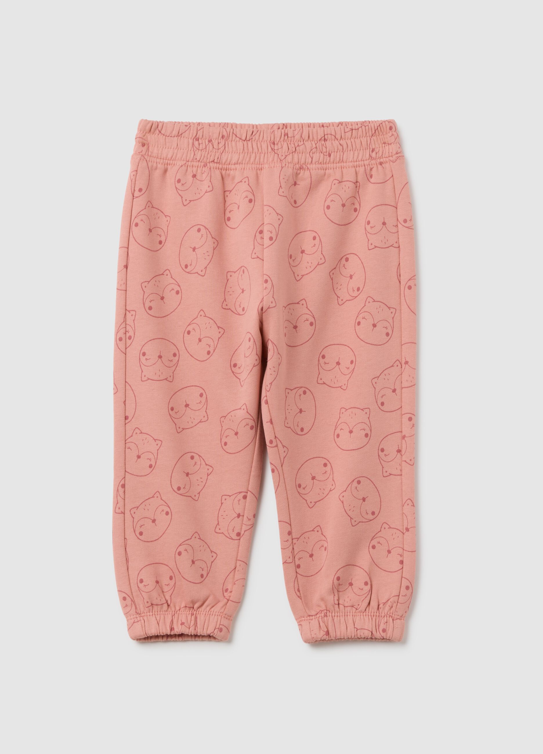 Girl's pink pure cotton trousers with animal print