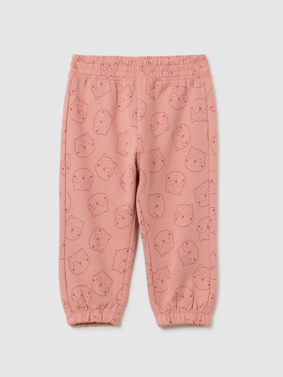 Pantaloni da bambina in puro cotone rosa con stampa di animali_0