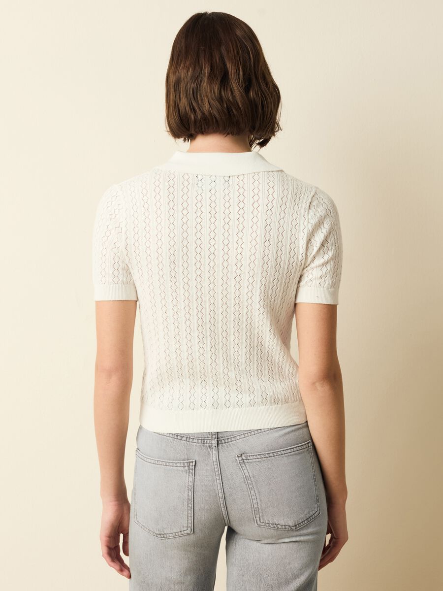 Pointelle T-shirt with polo neck_3