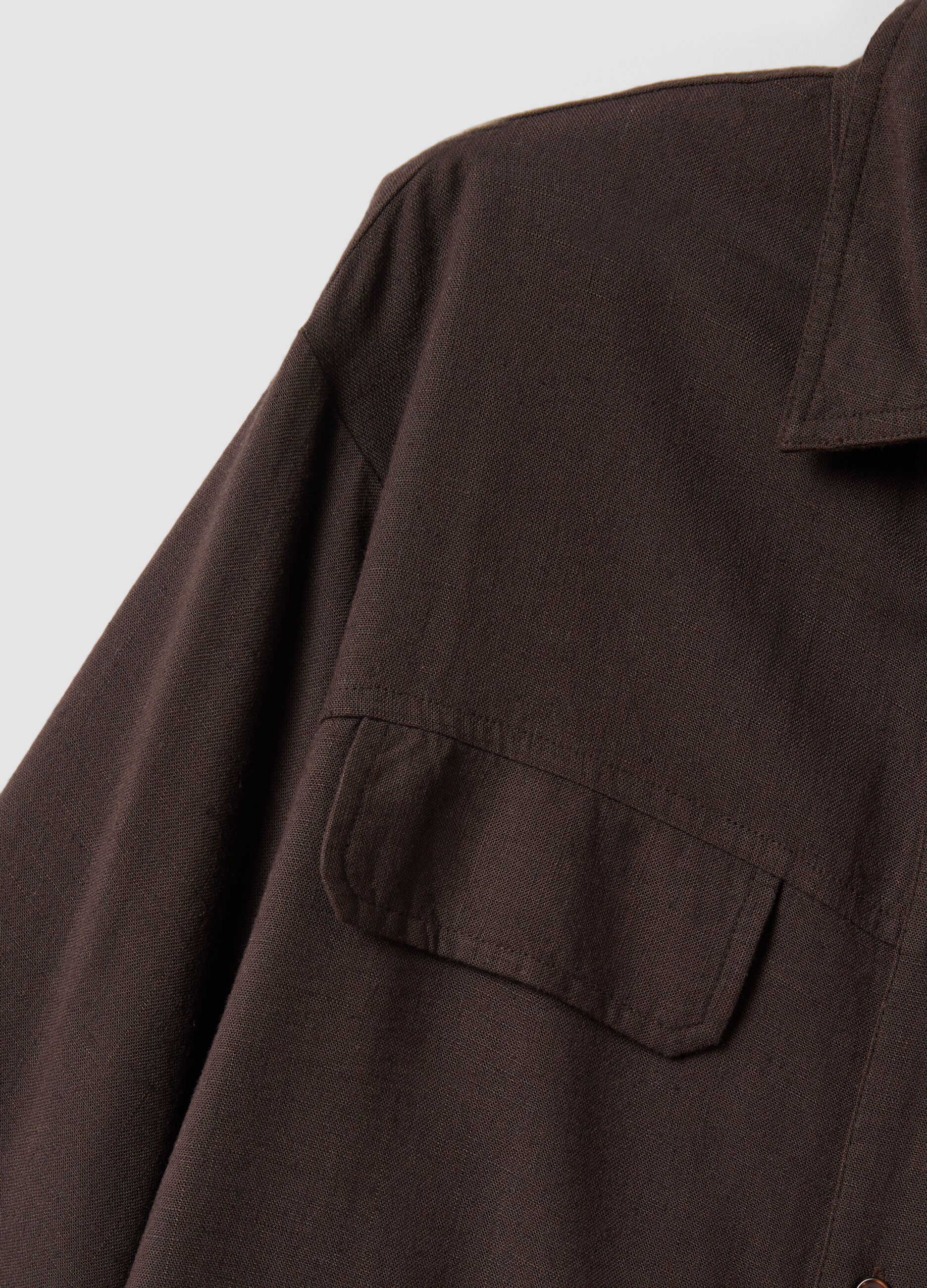 Brown viscose and linen blend shirt, regular fit