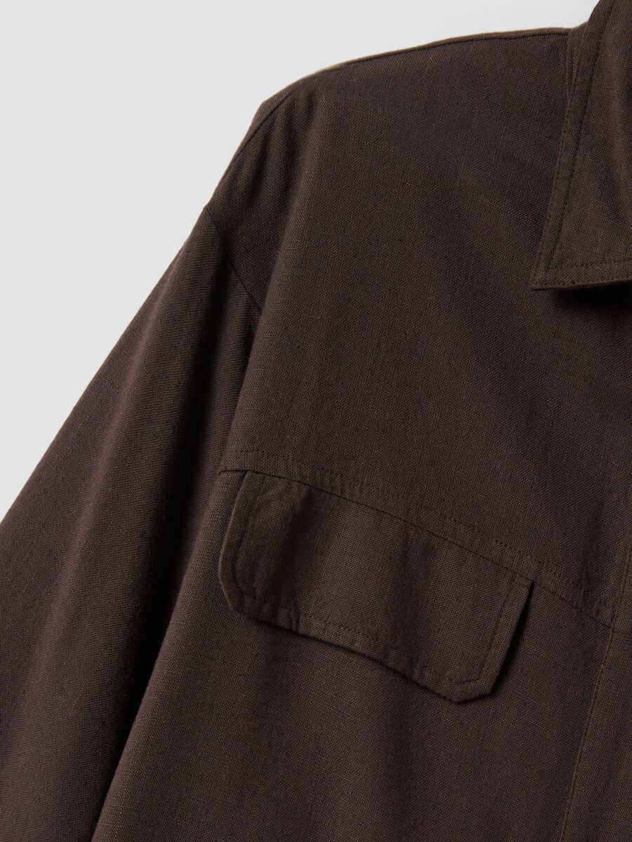 Brown viscose and linen blend shirt, regular fit_6