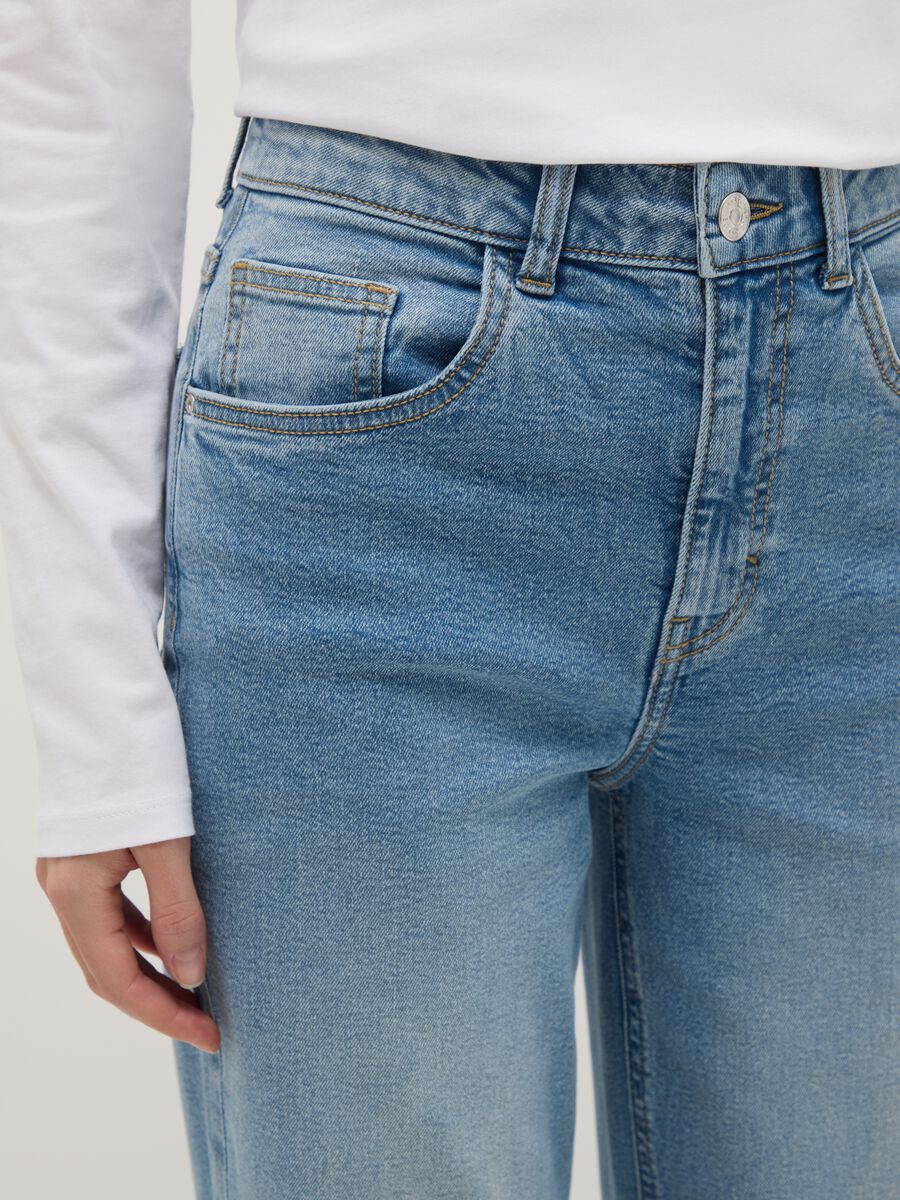 Wide leg blue stretch cotton jeans_3