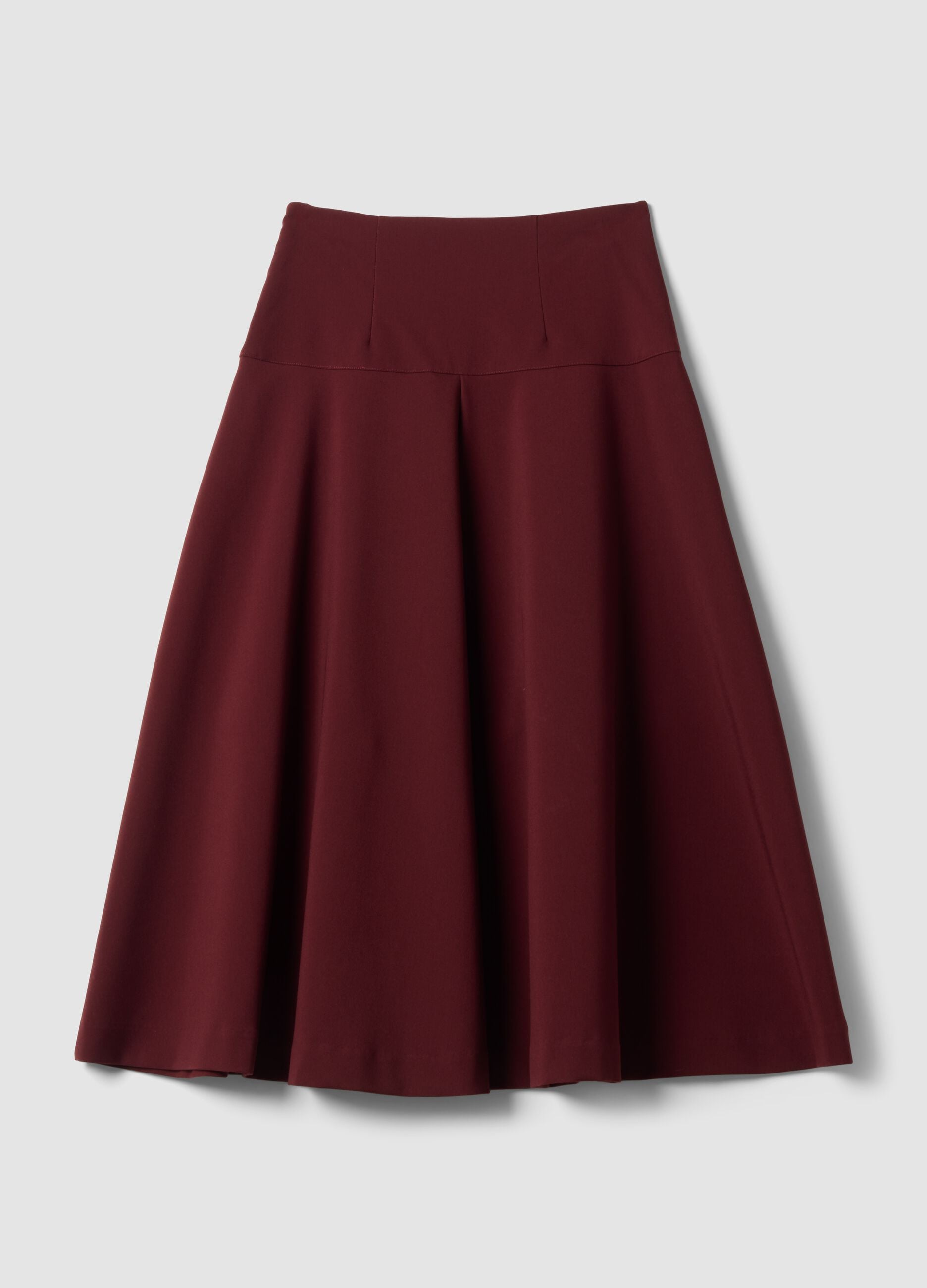 Purple stretch viscose skirt with high waistband and regular waist