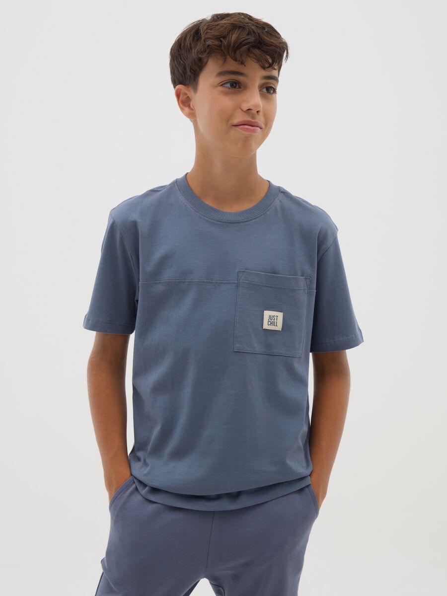 Boys' Blue Cotton Regular Fit T-shirt_0