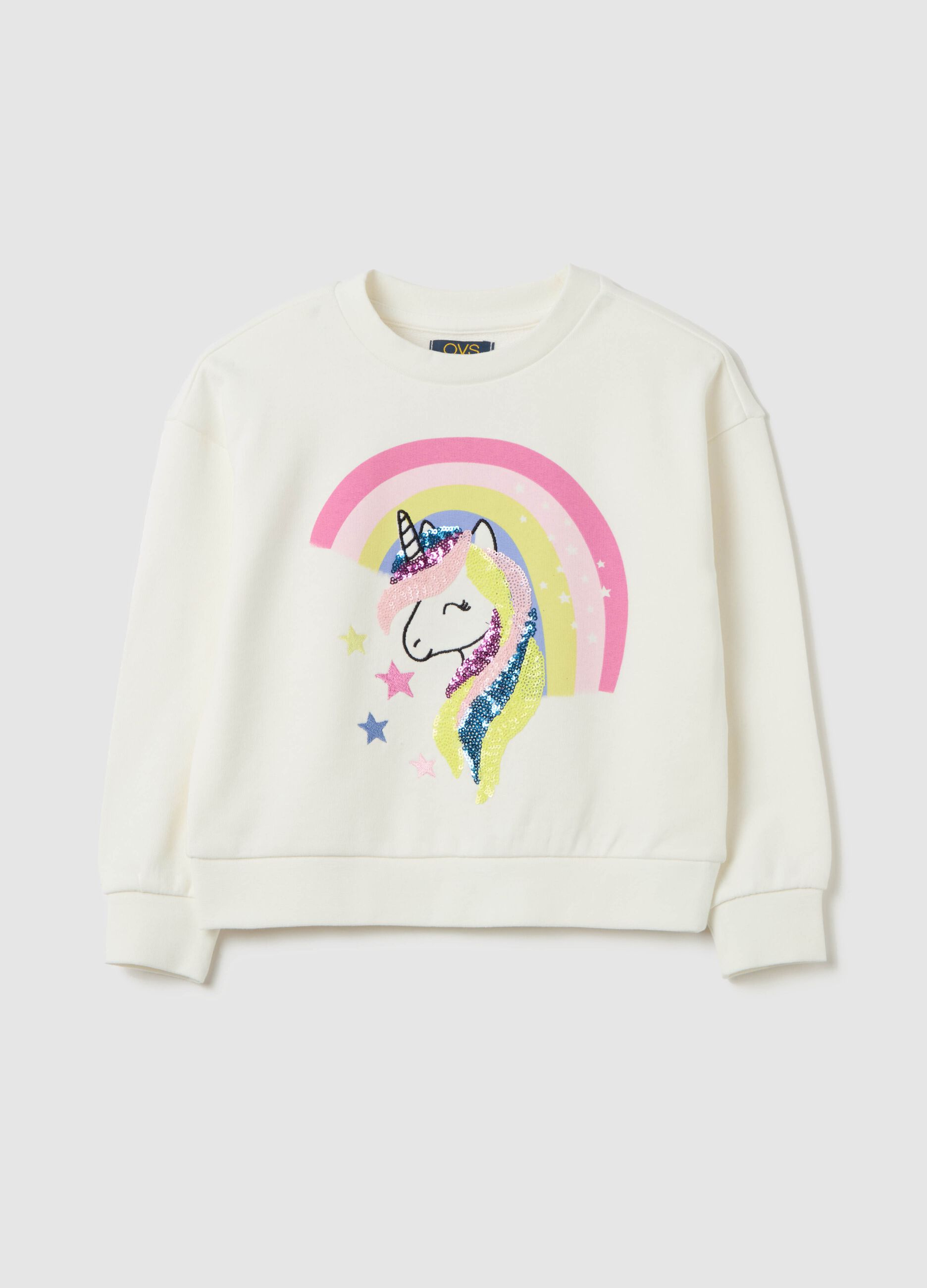 Felpa con paillettes e stampa unicorno 