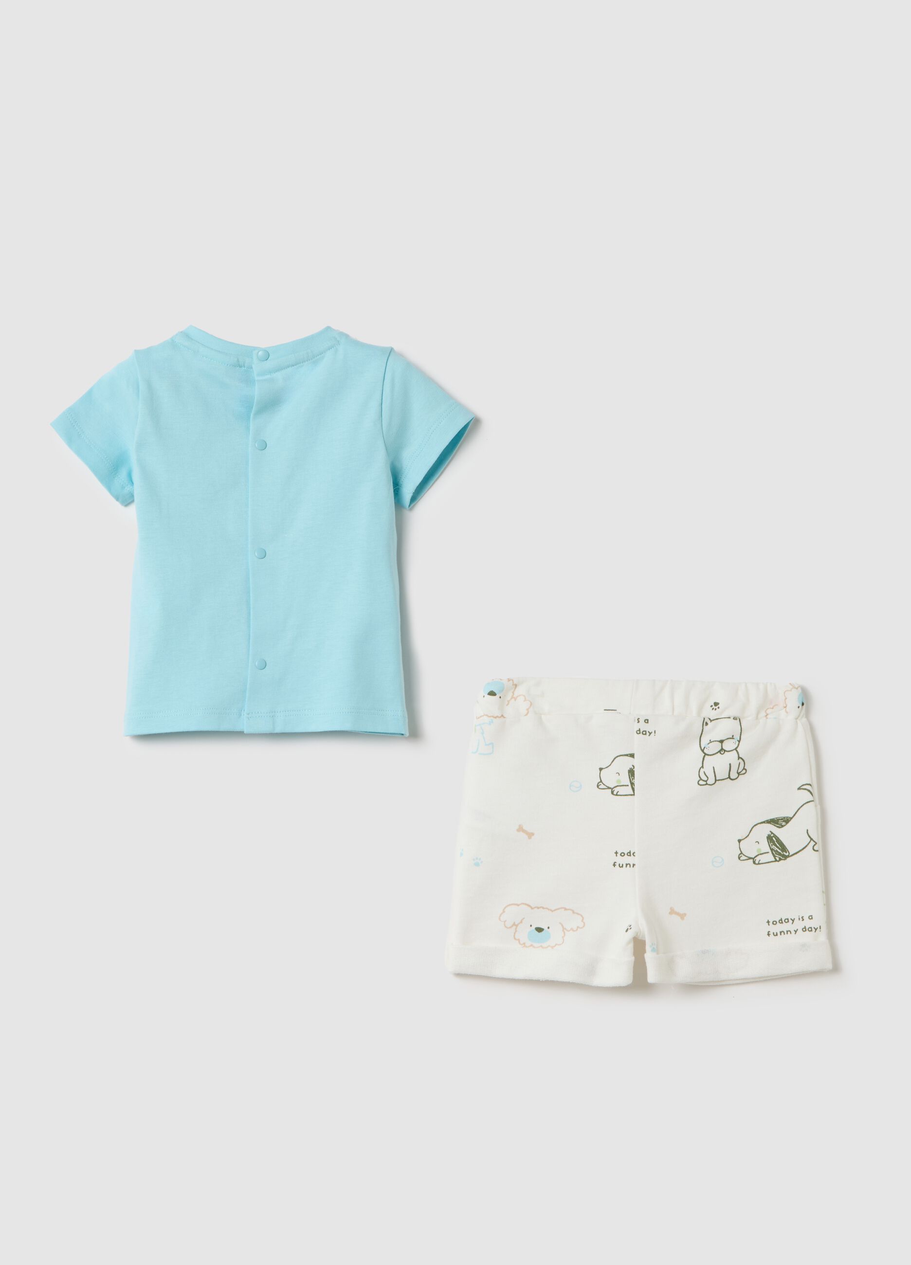 White and light blue set in cotton with bouclé puppy