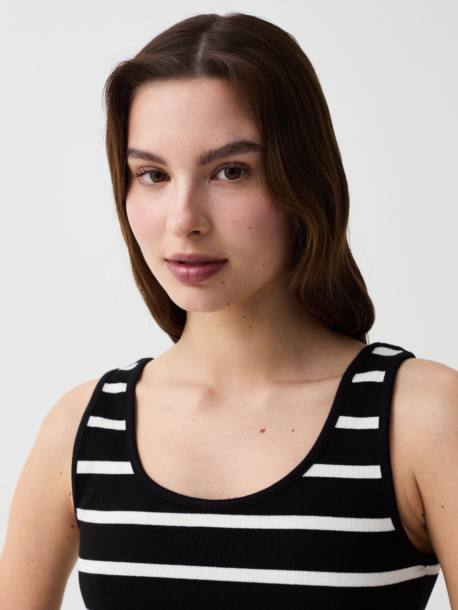 Essential short sleeveless dress with stripes_0
