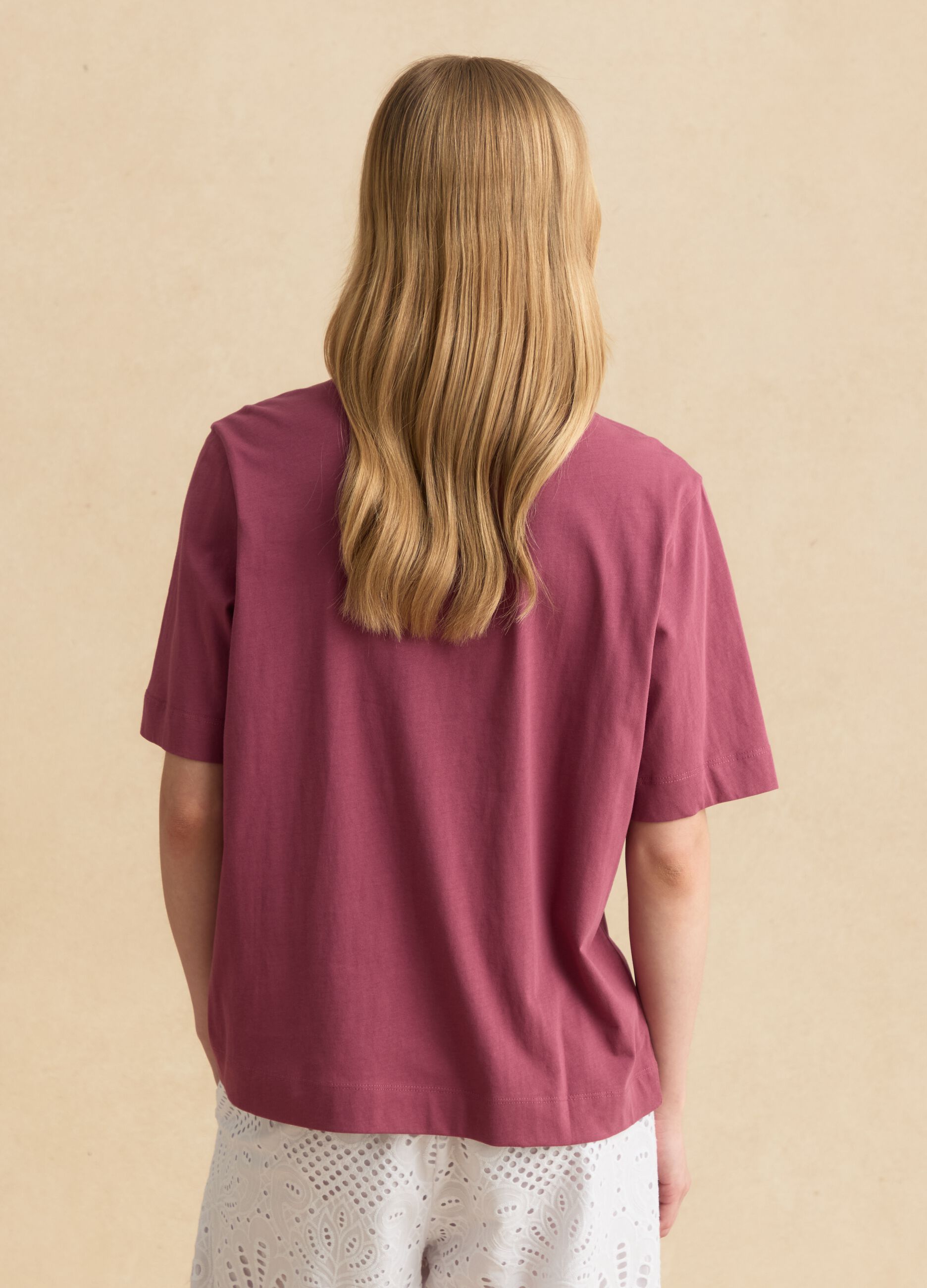T-shirt viola in puro cotone a maniche corte