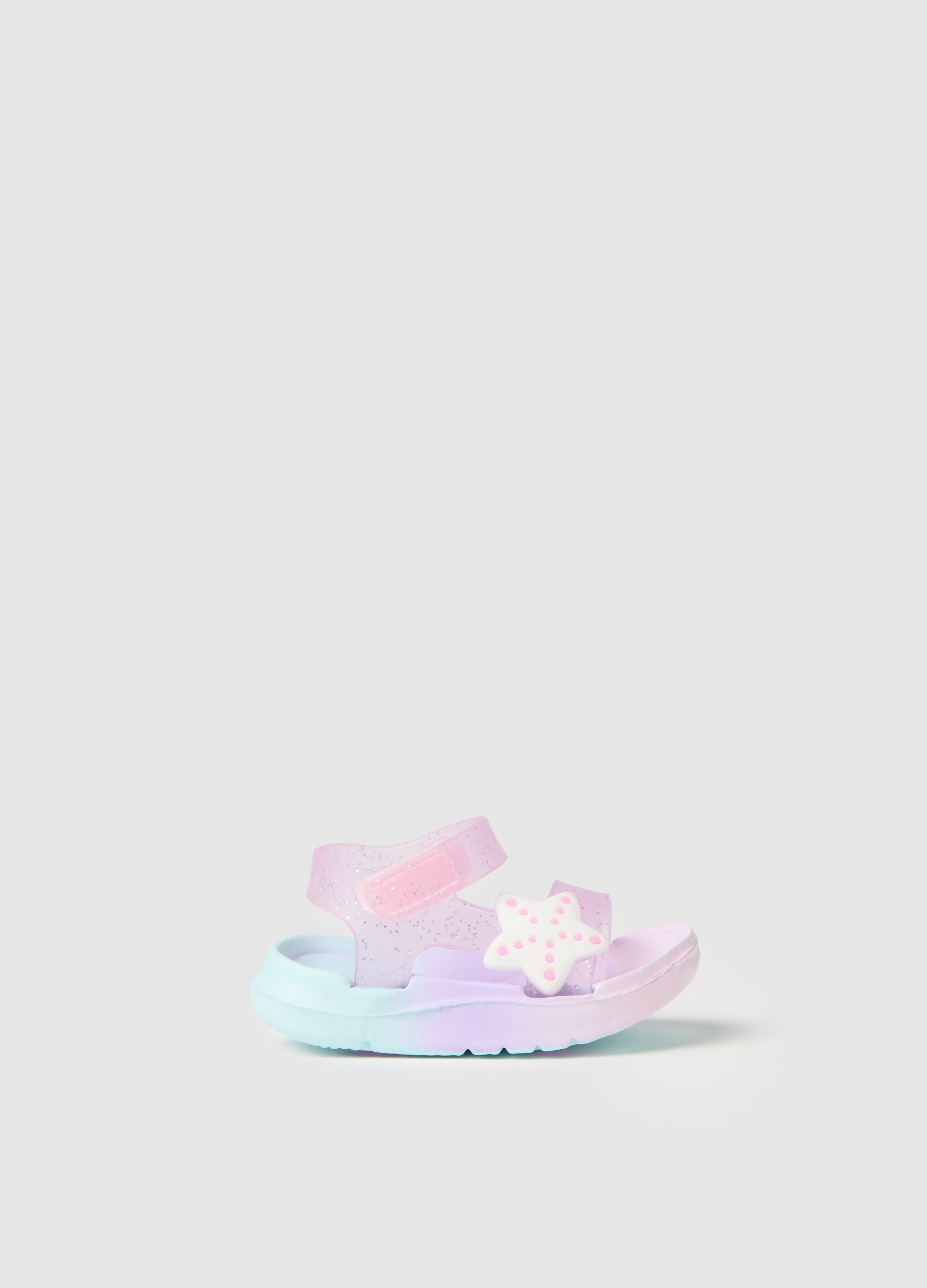 Girls' multicolour PVC sandals with glitter and decorative star