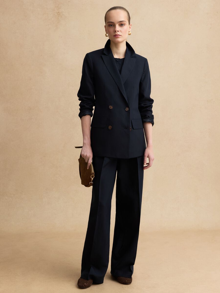 Blue double-breasted blazer in Lyocell and linen, regular fit_2