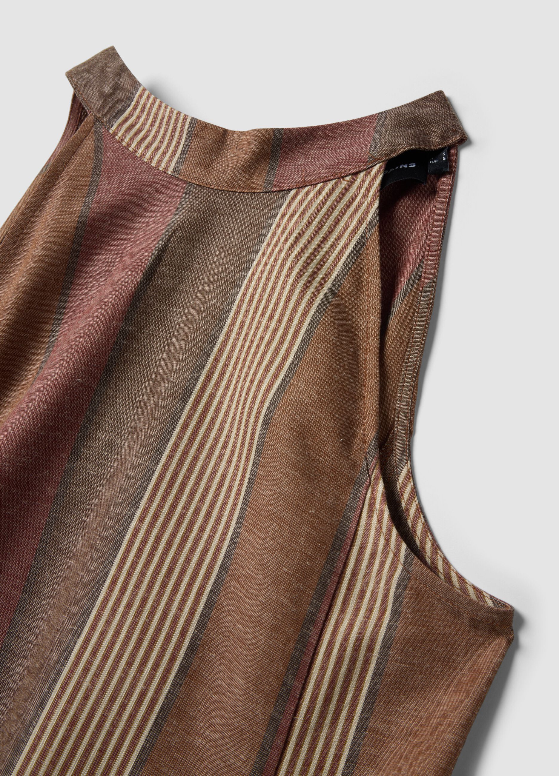 Multicoloured striped viscose and linen blend dress with relaxed fit