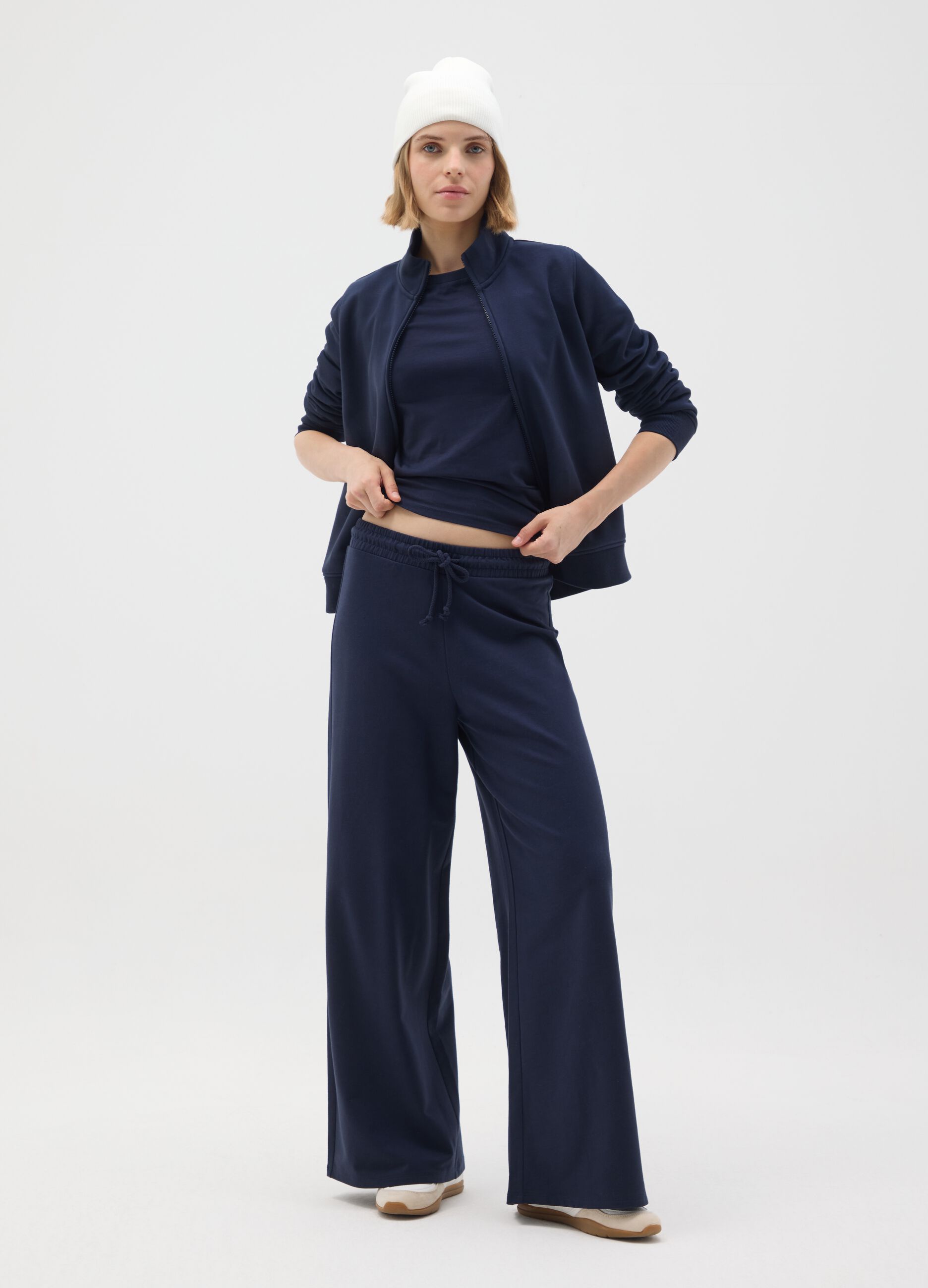 Blue pure cotton regular fit trousers